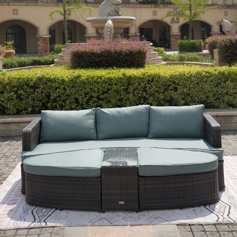 4-piece Patio Wicker Daybed Set With Side Table