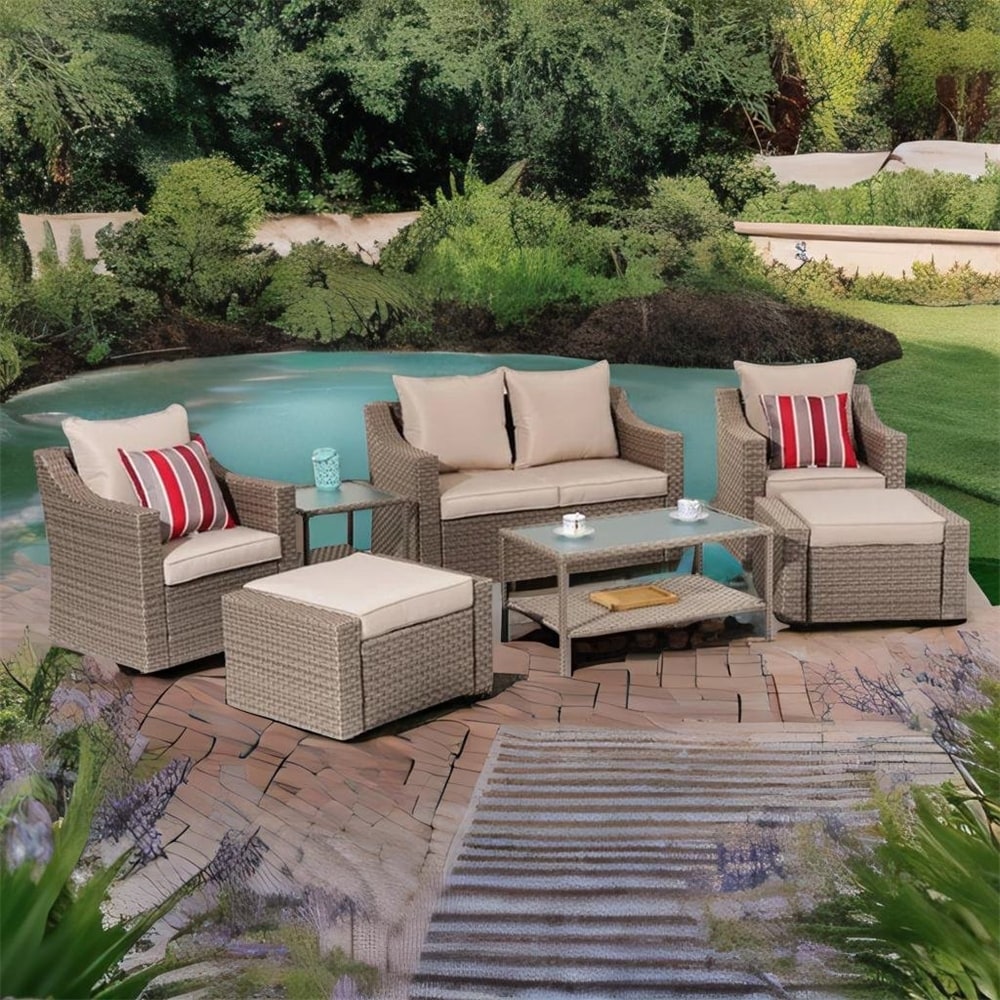 7-pieces Wicker Patio Set With Removable Sponge Cushions