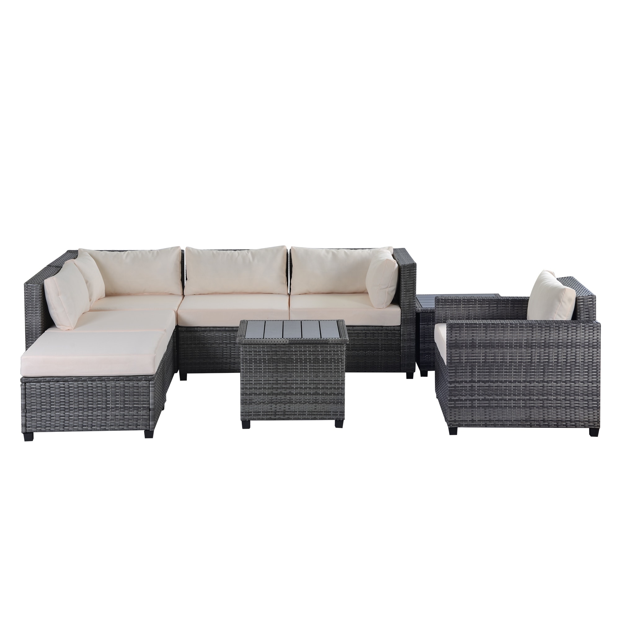 8 Piece Rattan Sectional Seating Group With Cushions  Patio Furniture Sets  Outdoor Wicker Sectional