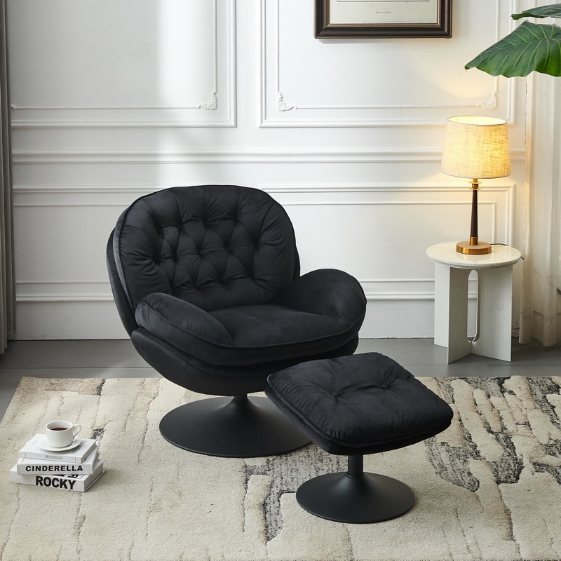 Swivel Leisure Chair Lounge Chair Velvet Sofa And Ottoman Set