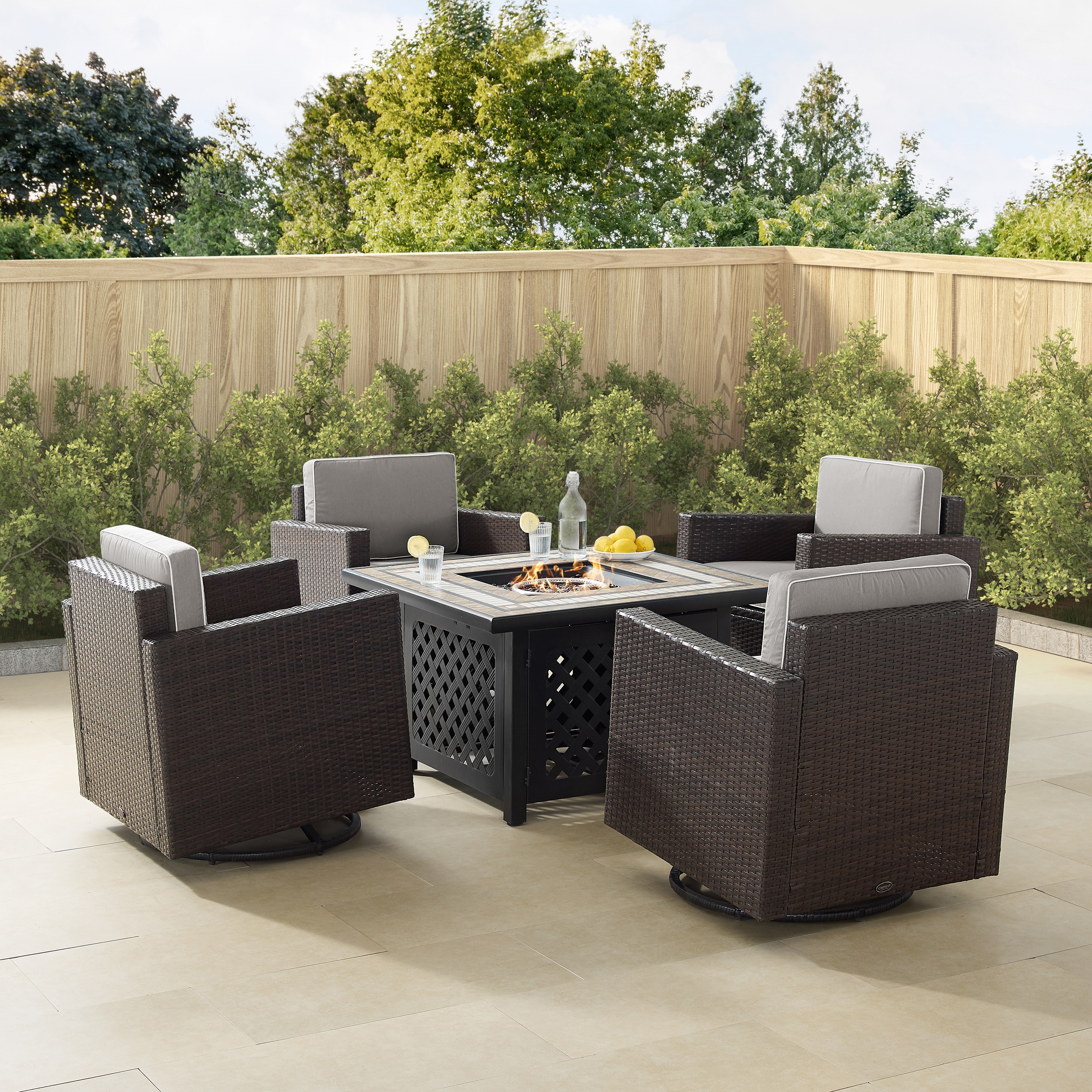 Palm Harbor 5pc Outdoor Wicker Conversation Set W/fire Table