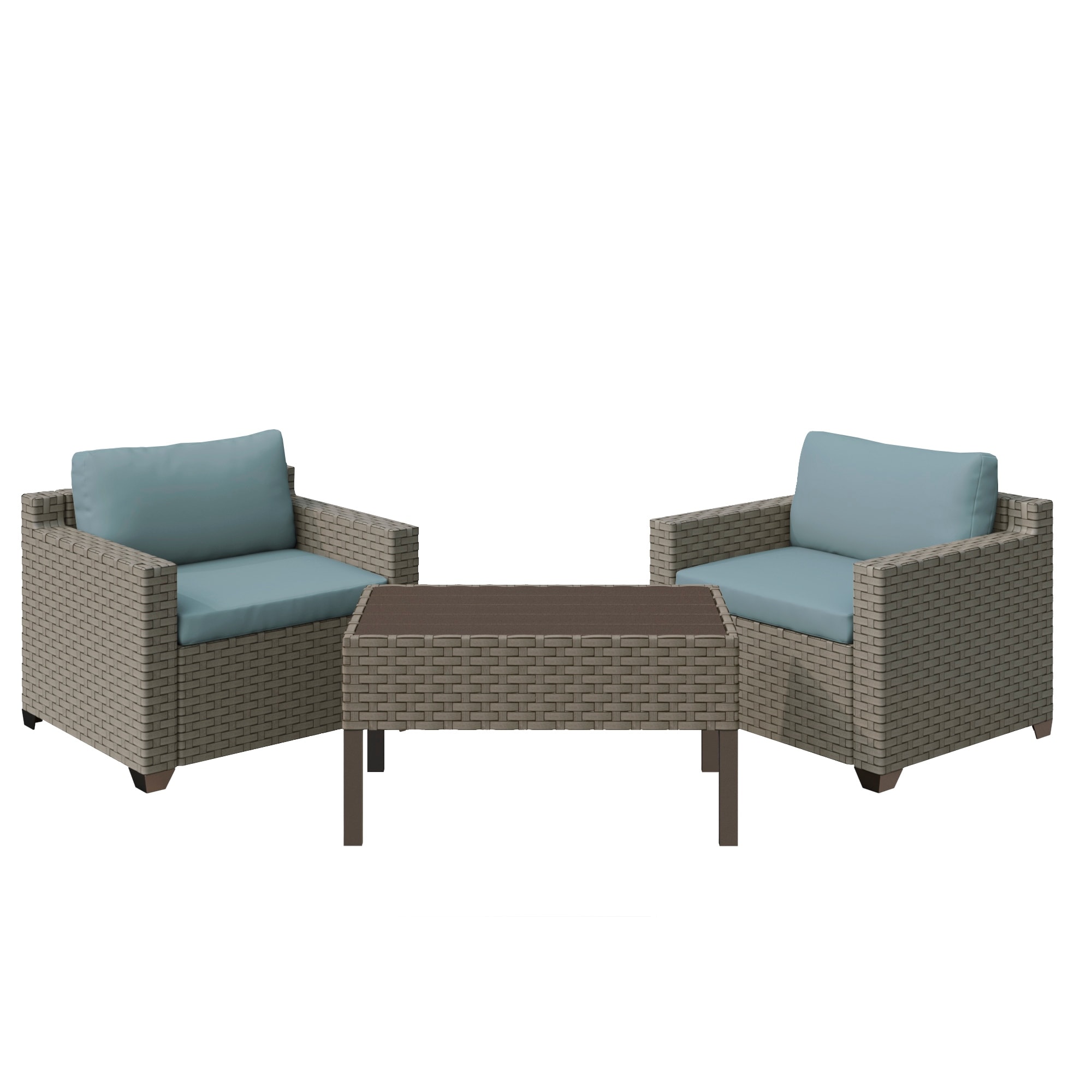 Keys 3-piece Outdoor Conversation Set With Club Chairs And Coffee Table In Summer Fog Wicker
