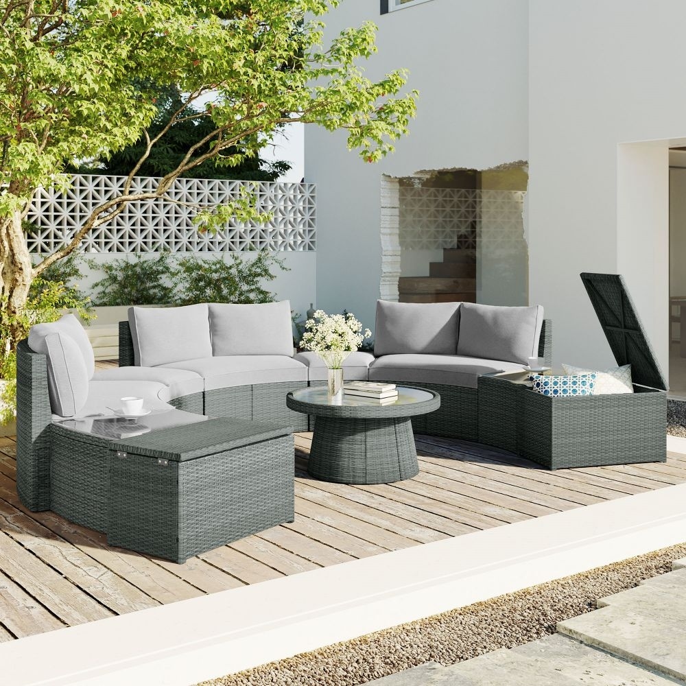 Abrihome 10-piece Outdoor Sectional Half Round Patio Rattan Sofa Set light Gray