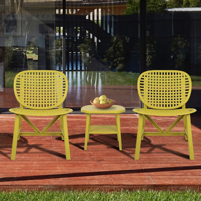3 Pieces Hollow Design Outdoor Patio Table Chair Set All Weather Conversation Set End Table And Lounge Chairs For Garden Yard