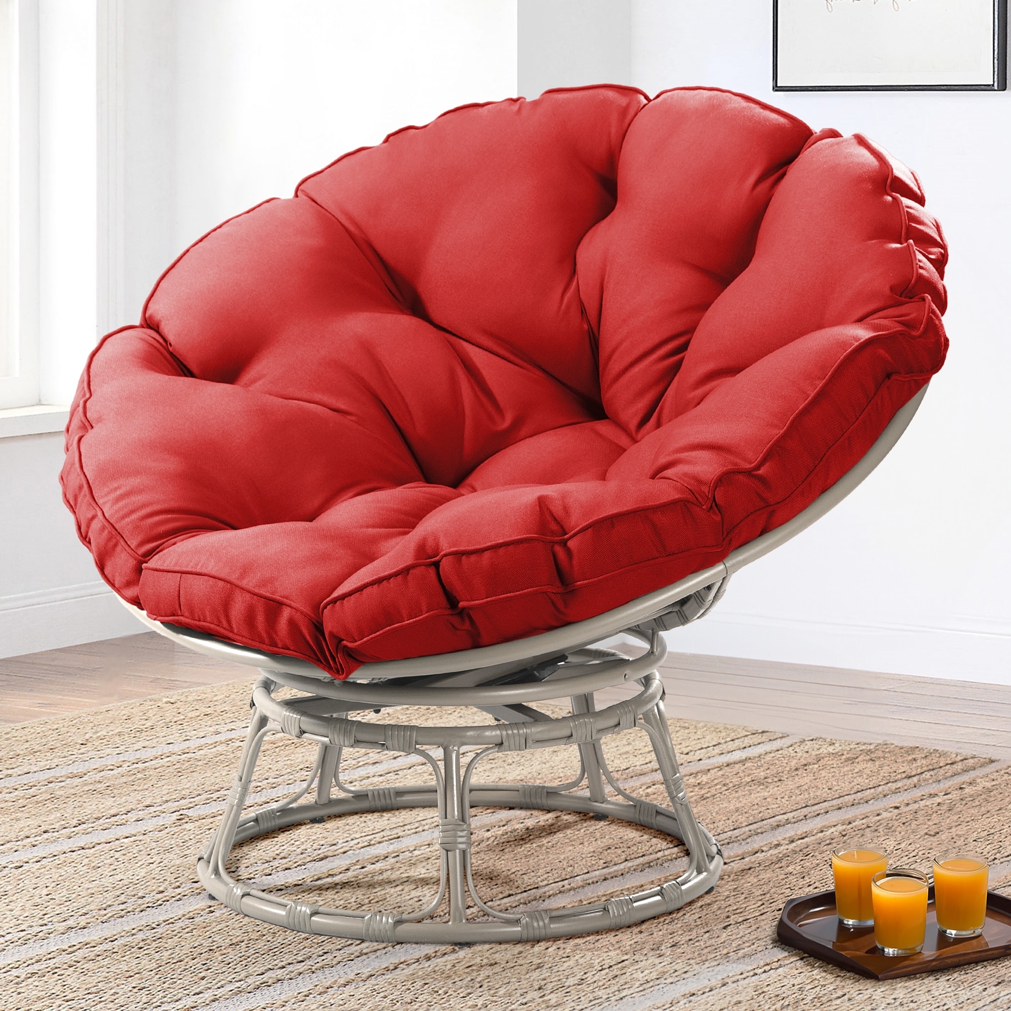 Cozywor Wicker Outdoor Patio Swivel Papasan Lounge Chair With Cushions