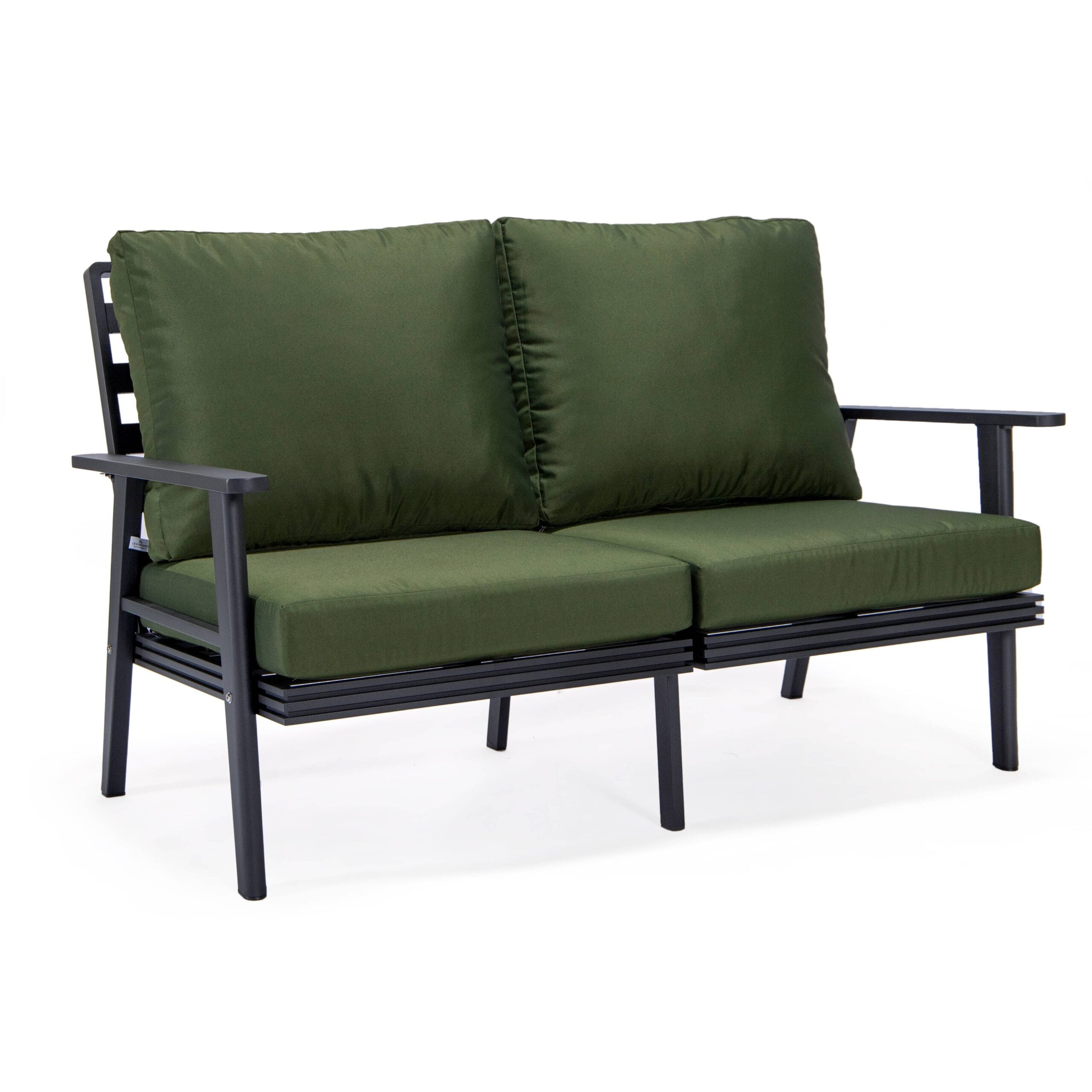 Leisuremod Walbrooke Patio Loveseat With Black Aluminum Frame And Removable Cushions - 56.69