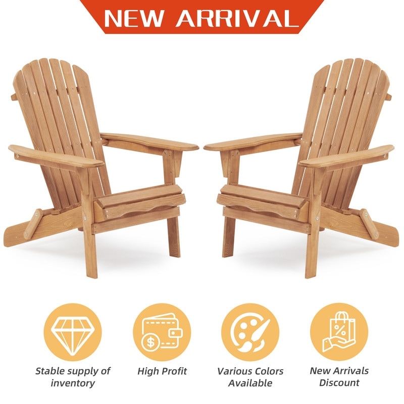 Set Of 2 Garden Outdoor Solid Wood Folding Adirondack Chair