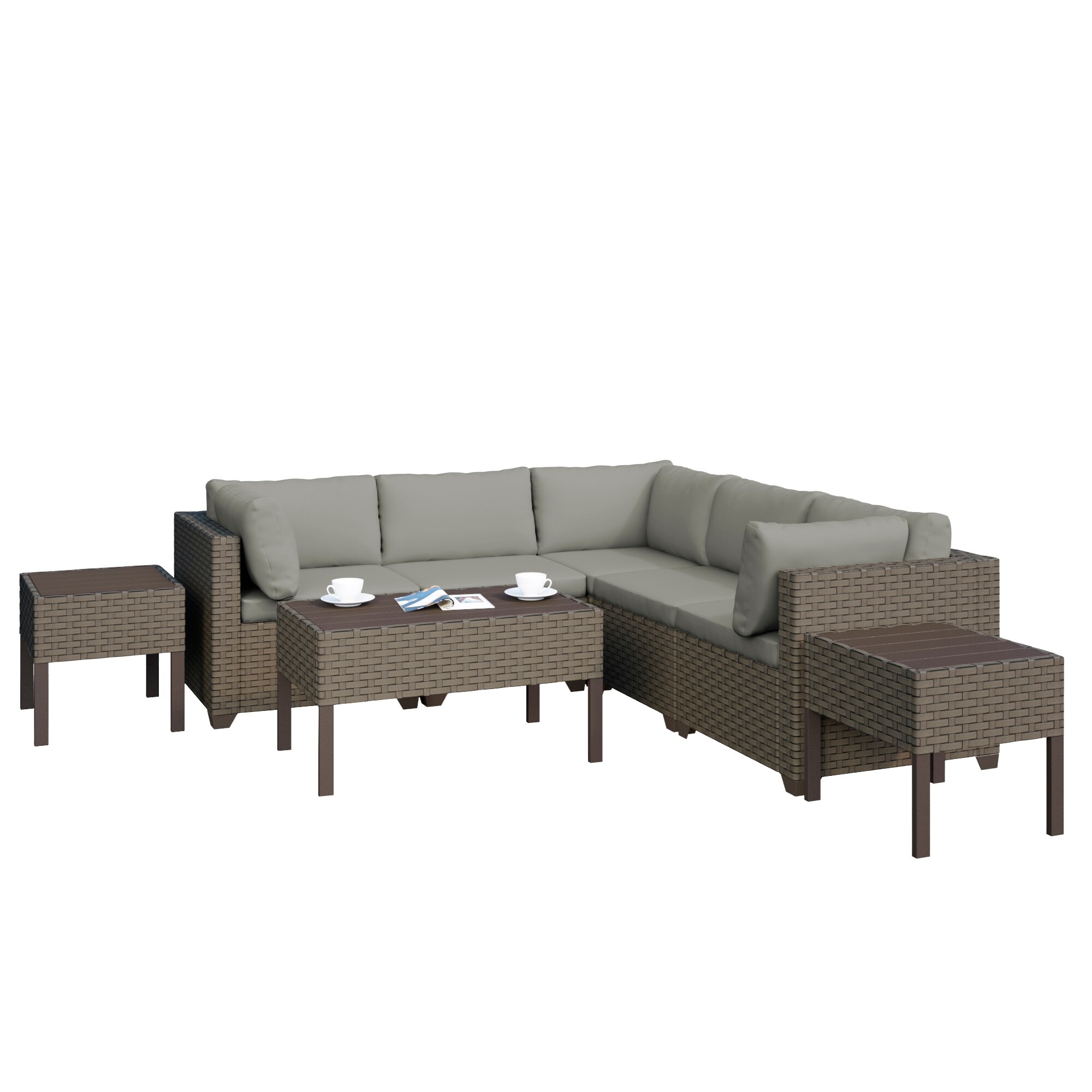 Keys 8-piece Outdoor Conversation Set With Coffee Table And Two End Tables In Summer Fog Wicker