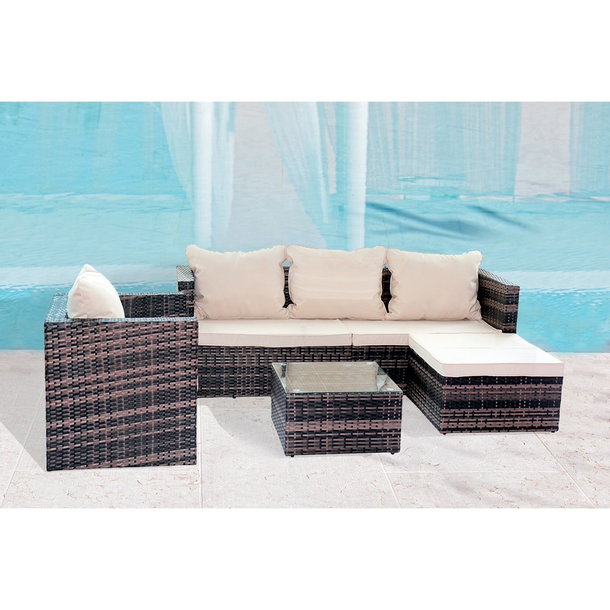 4 Pieces Rattan Patio Furniture Set Wicker Sofa Cushioned Sectional Furniture Set Garden Patio Sofa Set