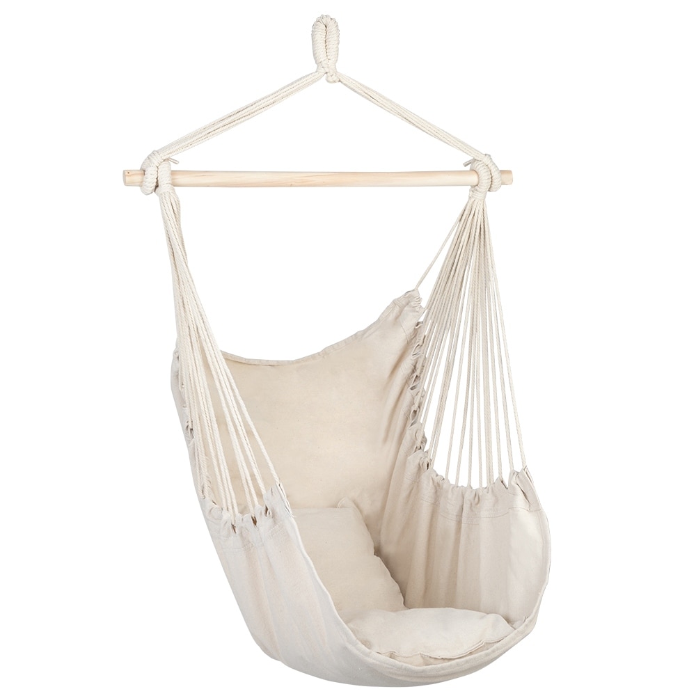 Cotton Hanging Rope Chair With Pillows Beige