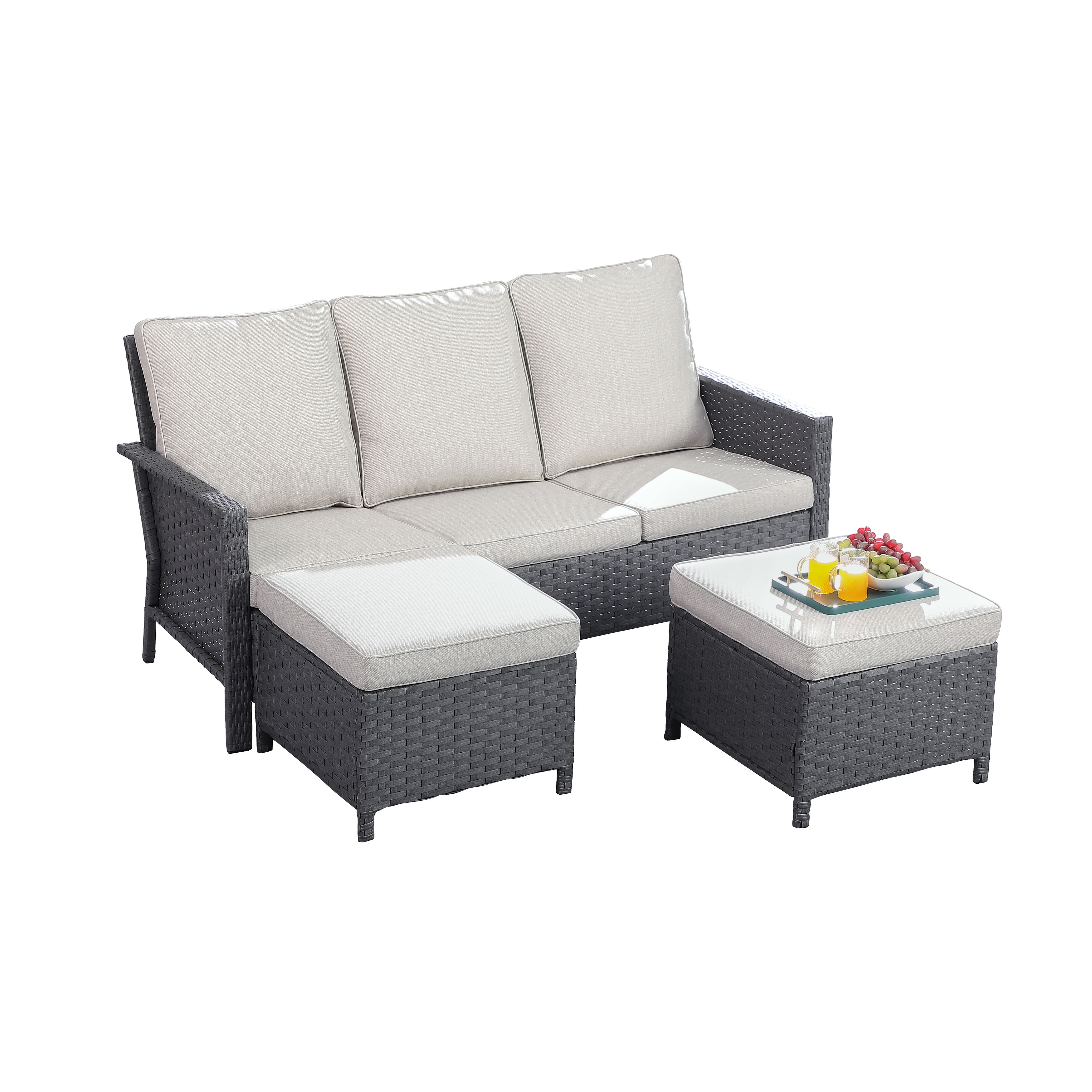Outdoor Wicker Sectional Sofa Set With Stool Storage And Cushions  Perfect For Patios And Gardens