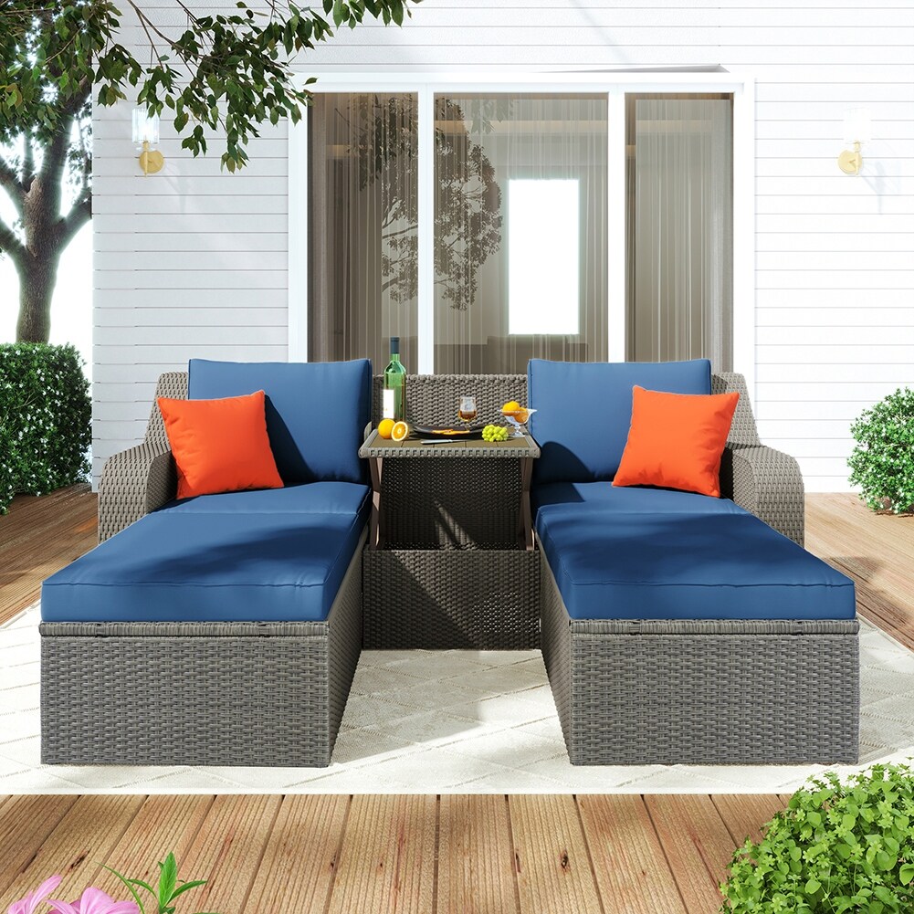 3pcs Patio Wicker Sofa Set With Cushions And Lift Top Coffee Table