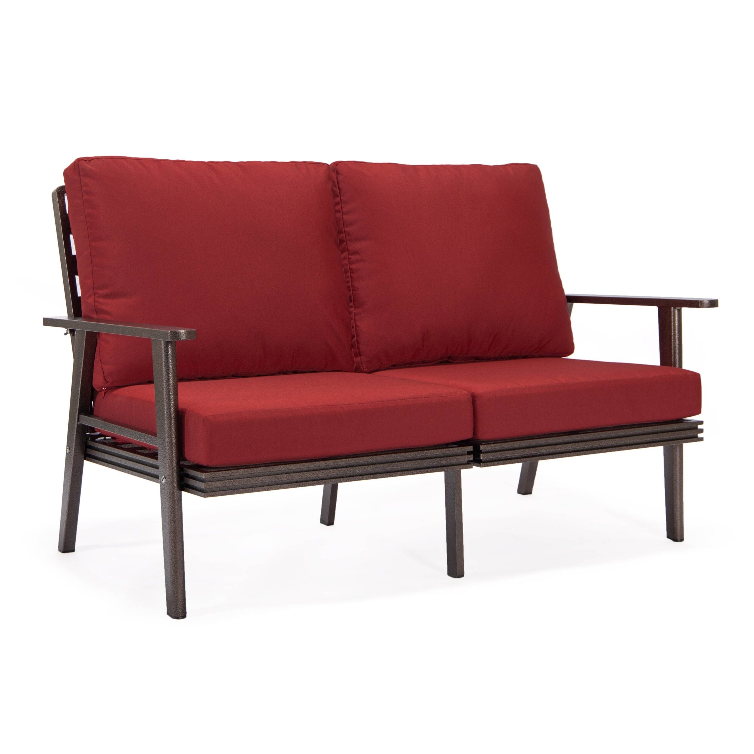 Leisuremod Walbrooke Patio Loveseat With Brown Aluminum Frame And Removable Cushions - 56.69