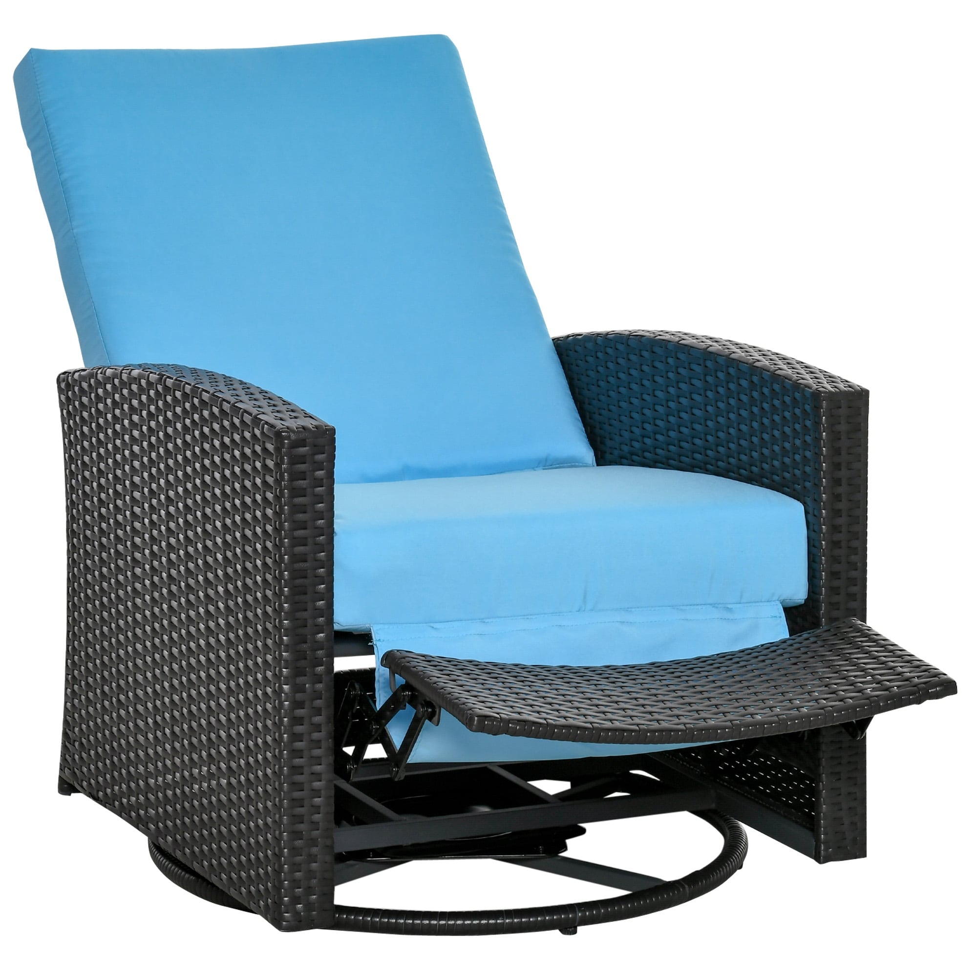 Outsunny Outdoor Cushioned Swiveling Pe Wicker Recliner Chair