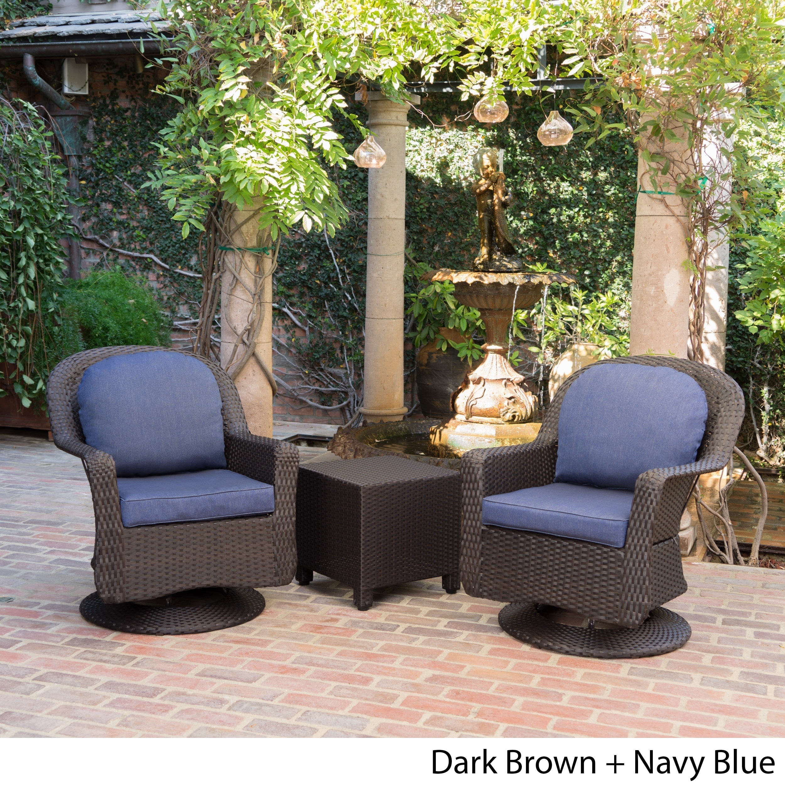 Liam Outdoor 3-piece Wicker Swivel Seating Set With Cushion By Christopher Knight Home