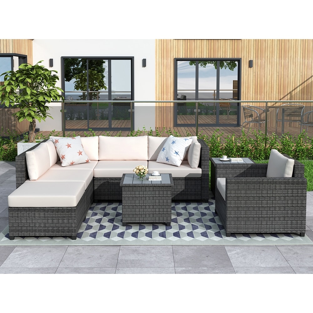 8 Piece Rattan Sectional Sofa With Cushions  Patio Furniture Set