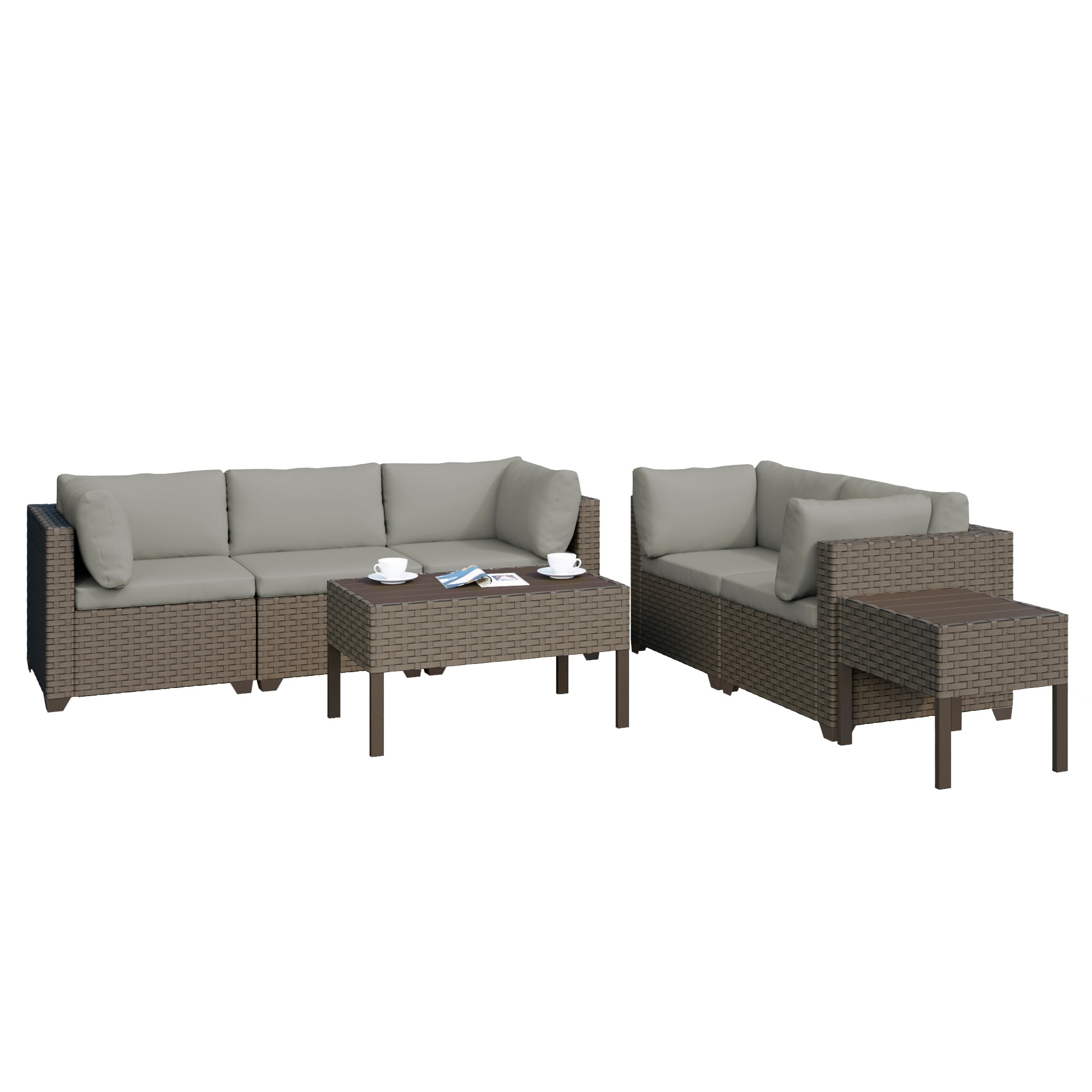Keys 7-piece Outdoor Conversation Set With Coffee Table And End Table In Summer Fog Wicker
