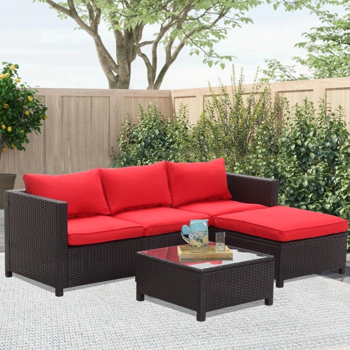 Zenova 5 Or 6 Pcs Multi-piece Outdoor Cushioned Rattan Wicker Sectional Sofa Set With Pillows