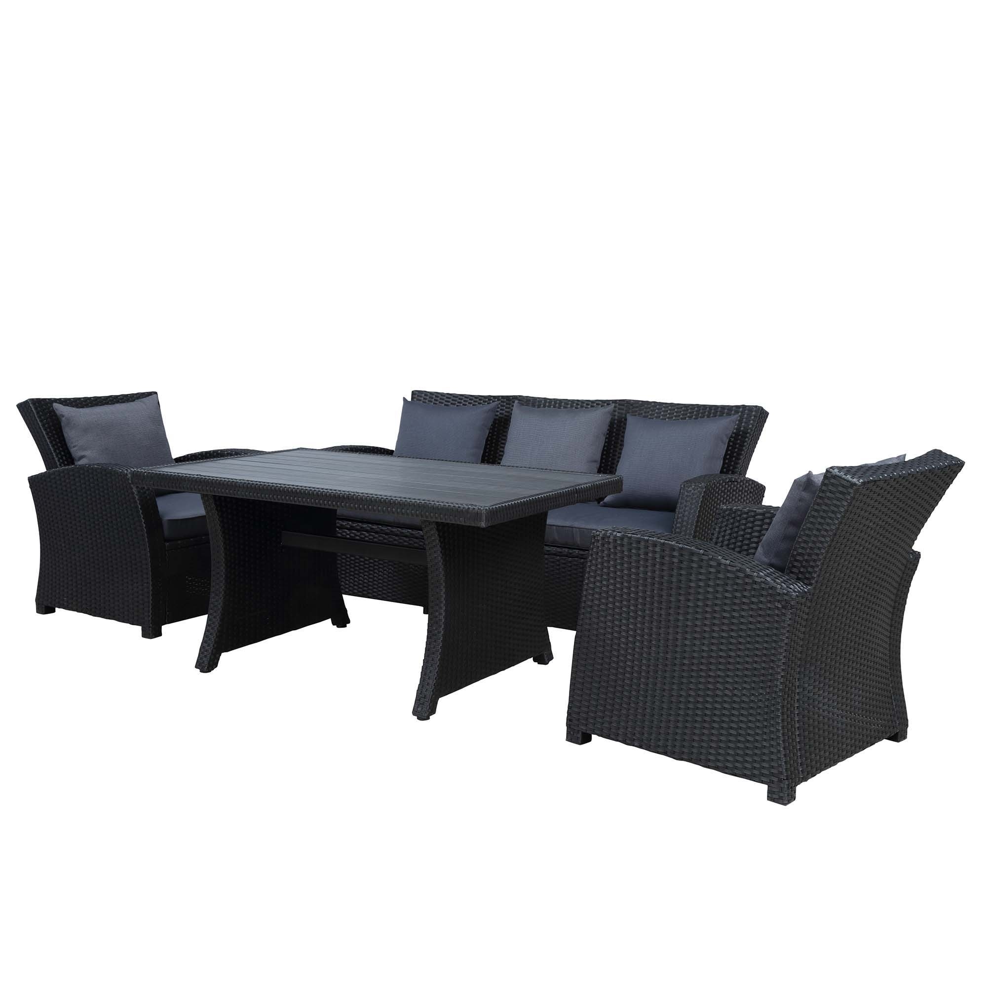 4-piece Conversation Set Black Wicker Furniture Sofa Set