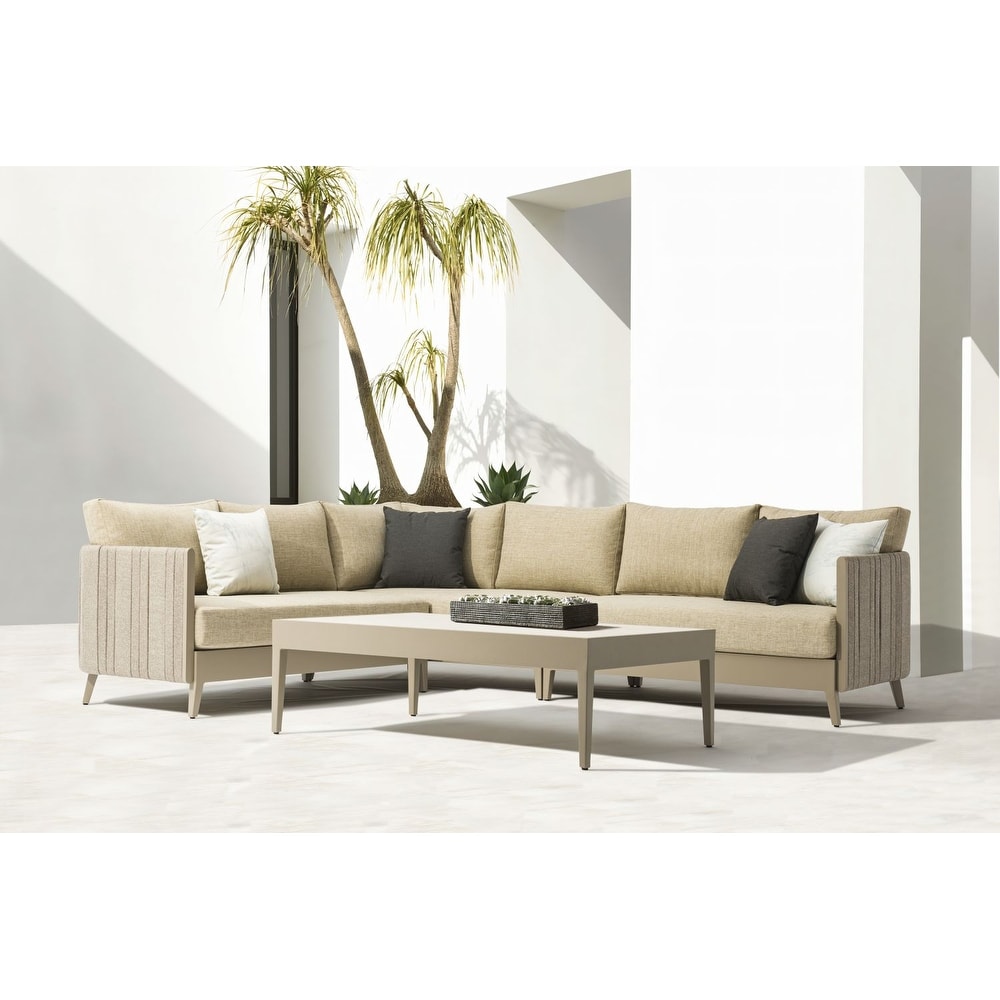 4-piece Outdoor Aluminum Sectional Sofa With Coffee Table beige