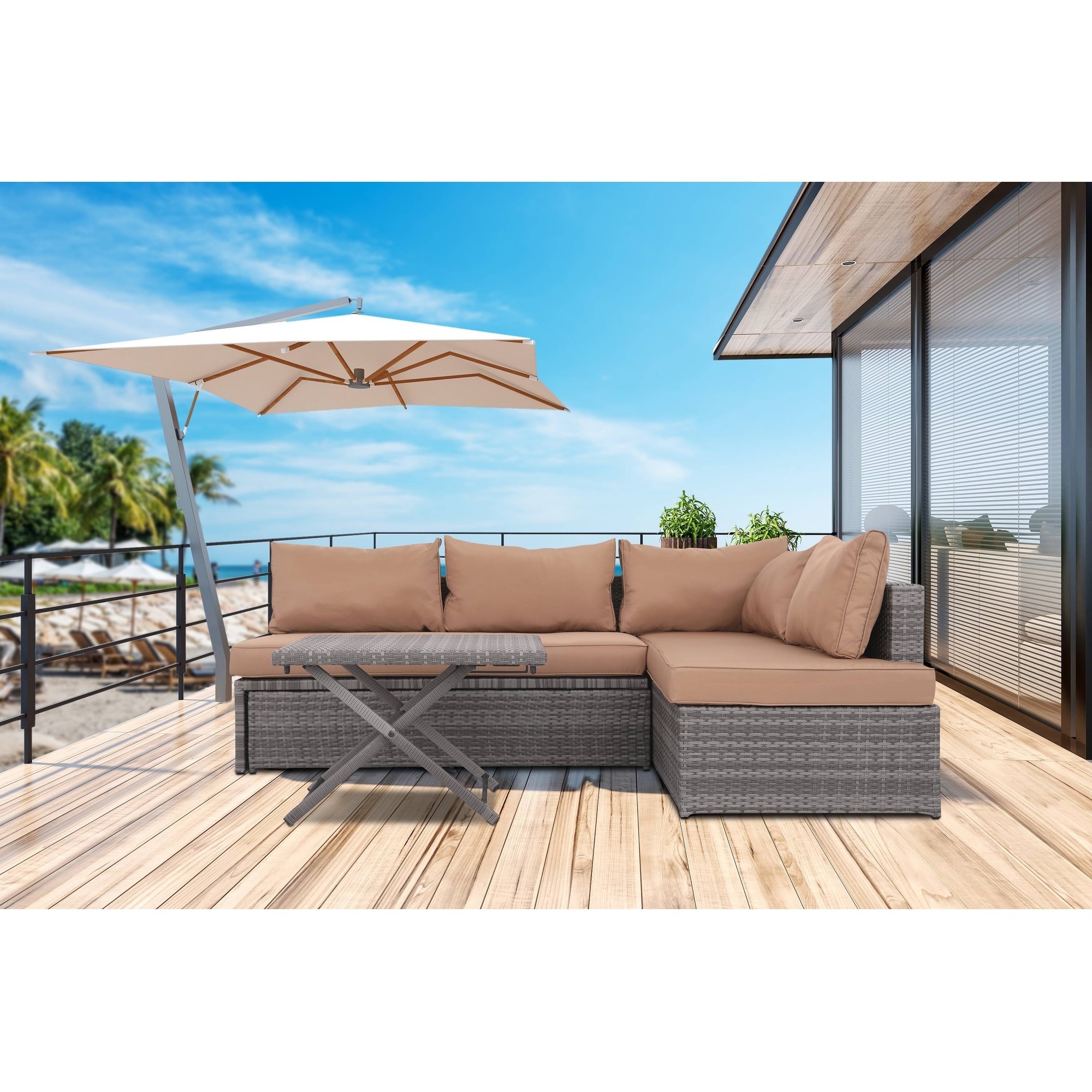 3-piece Patio Furniture Wicker Sectional Sofa Set With Cushions