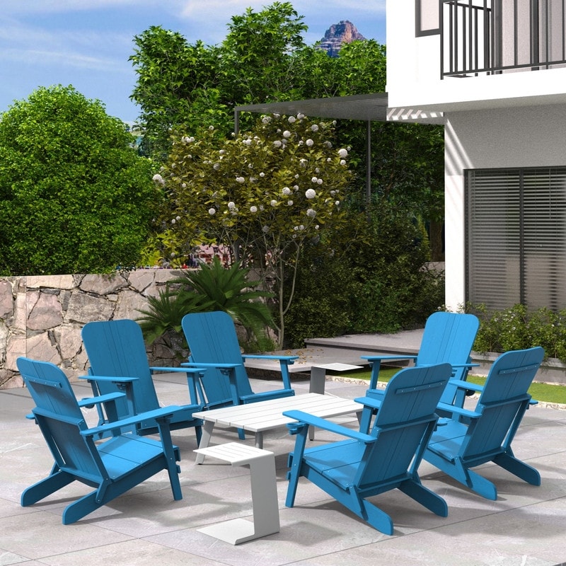 Folding Adirondack Chair Set With Cup Holder And Table