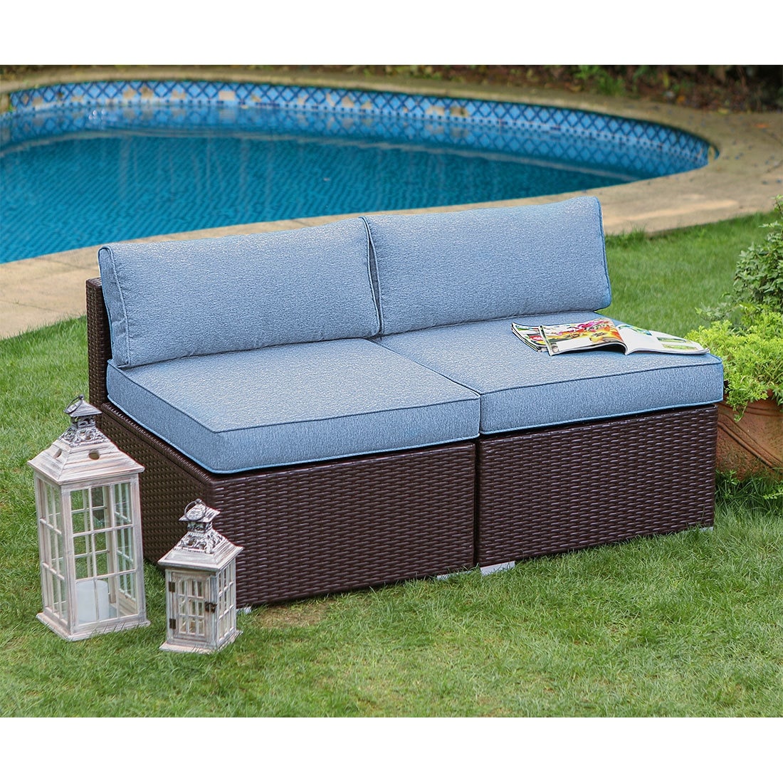 Cosiest 2- Piece Sectional Add-on Armless Cushioned Patio Chairs