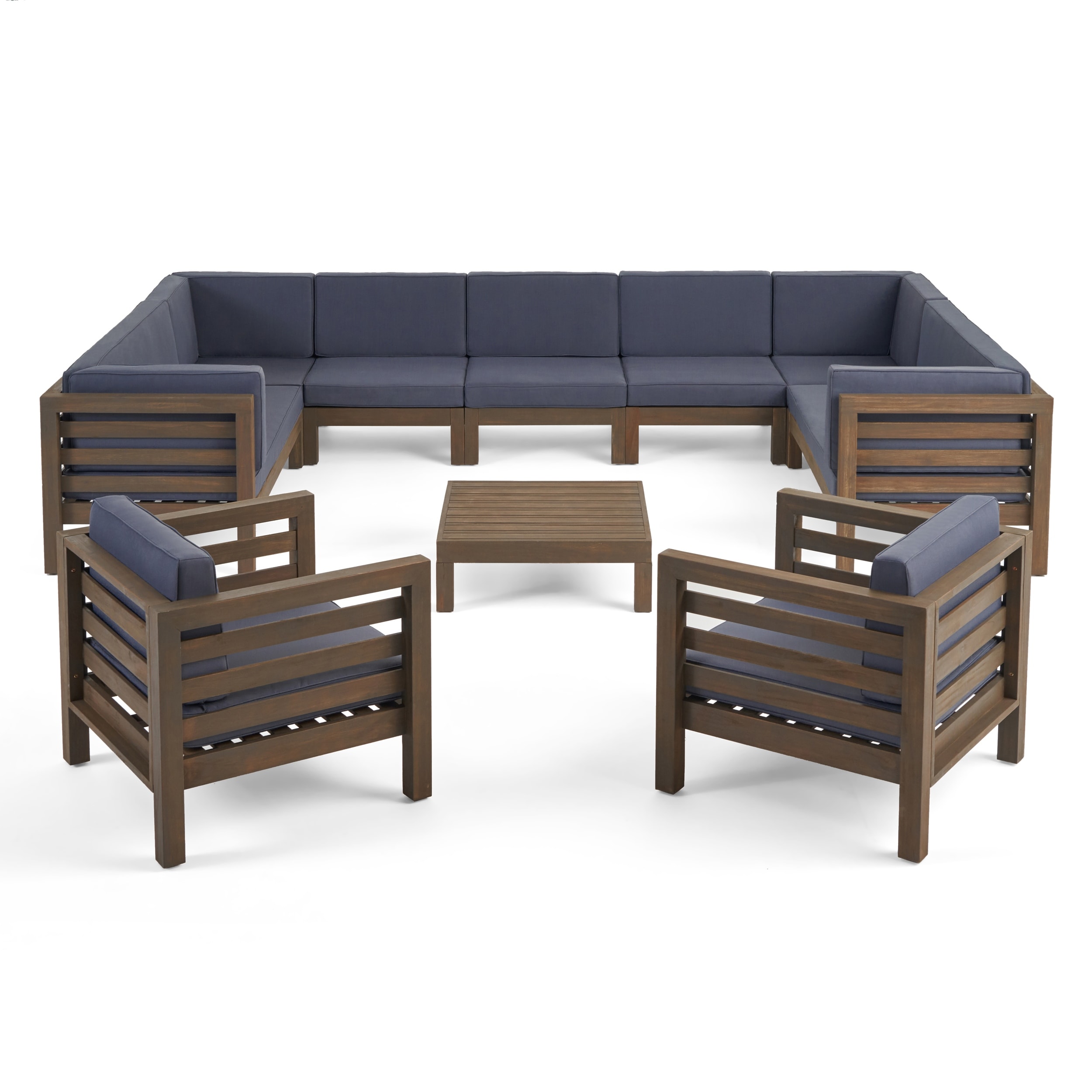 Oana Outdoor 11 Seater Acacia Wood Sectional Sofa And Club Chair Set By Christopher Knight Home