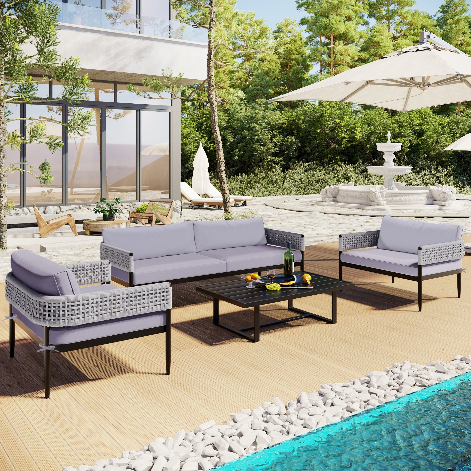 78 Light Luxury Style 4-pieces Outdoor Sofa Set For Patio  Garden