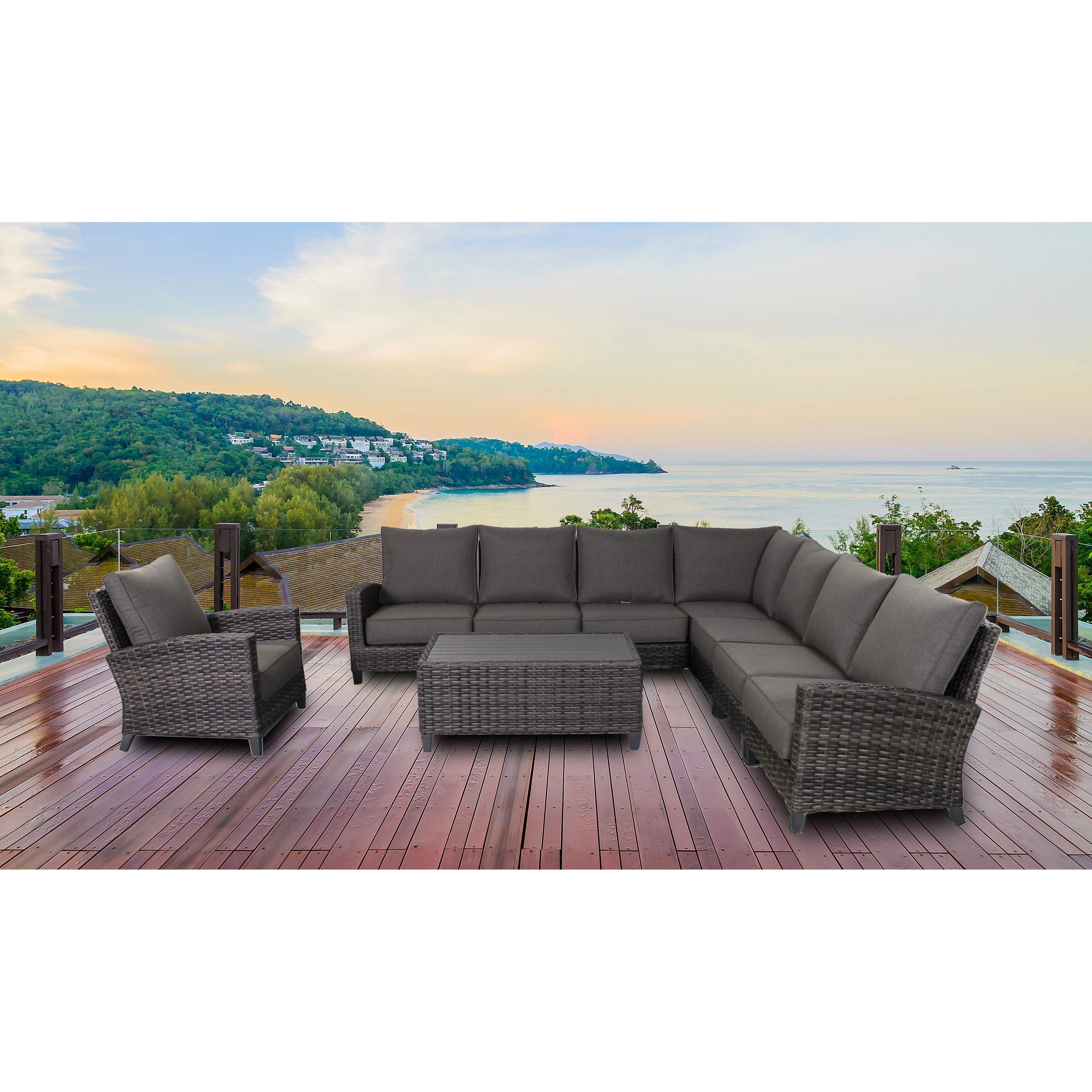 Barbados 7-piece Sectional Set Outdoor Patio Furniture Rattan Wicker Frame Includes Grey Olefin Cushions