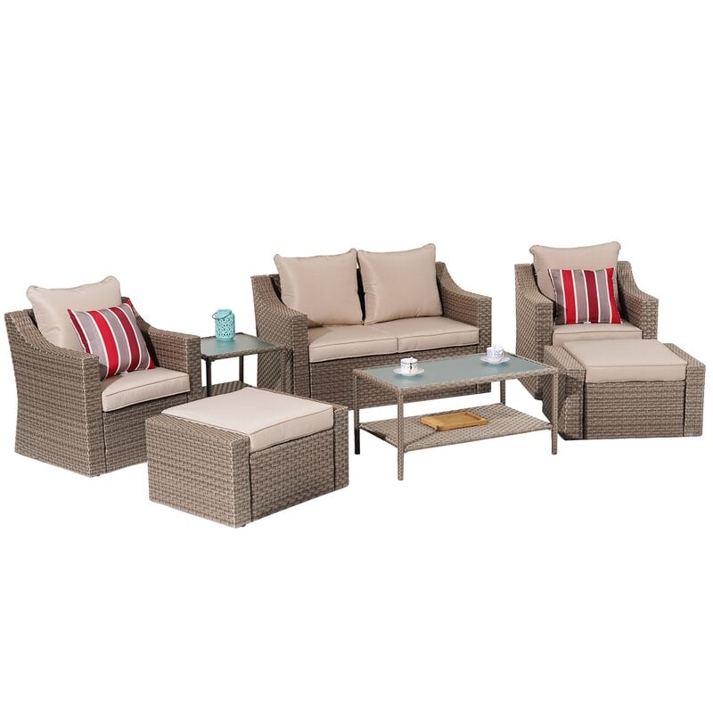 7-pieces Wicker Patio Conversation Set With Cushions