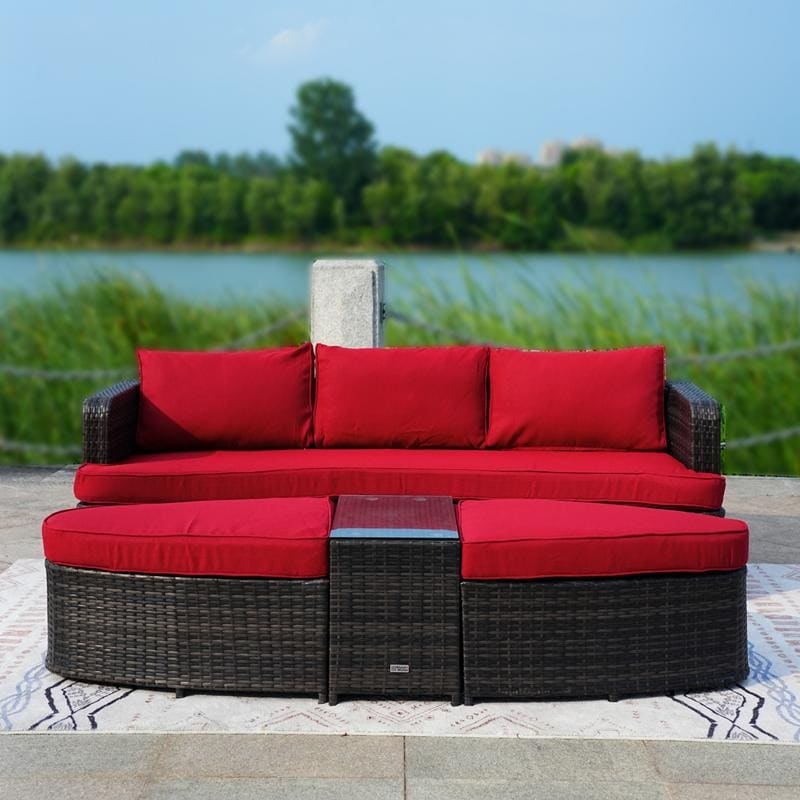 4-piece Patio Wicker Daybed Set With Side Table