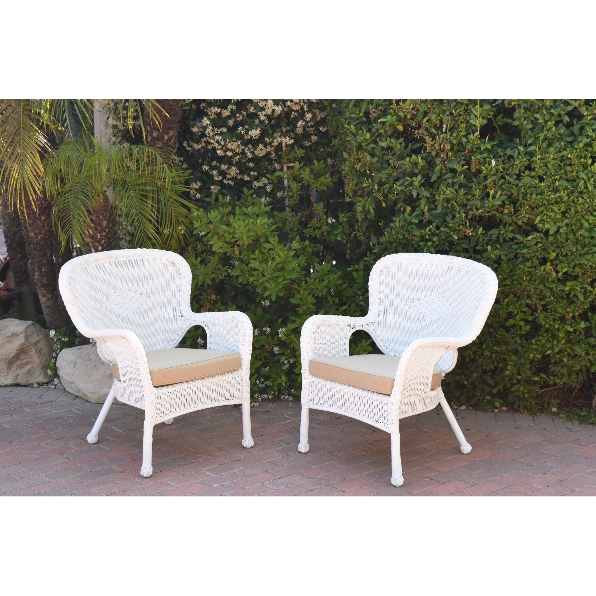 Set Of 2 Windsor White Resin Wicker Chair With Cushion