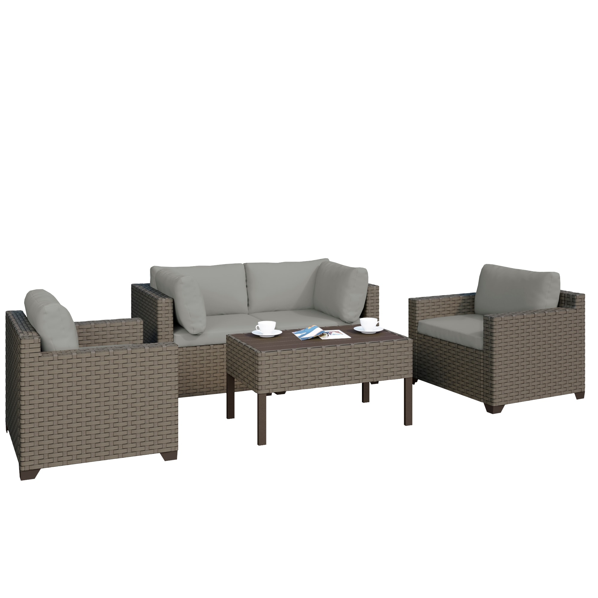 Keys 5-piece Outdoor Conversation Set With Club Chairs And Coffee Table In Summer Fog Wicker