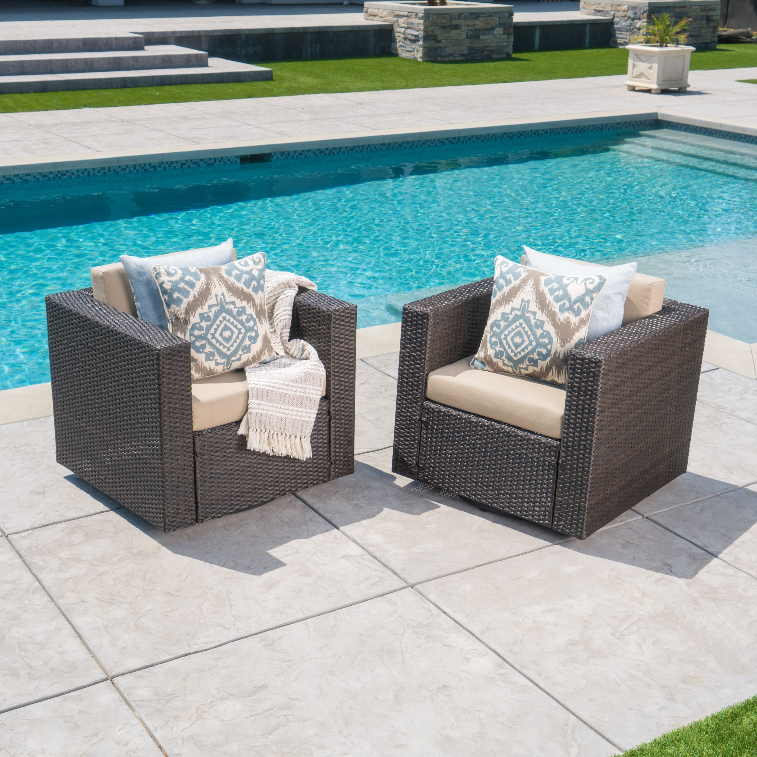 Puerta Outdoor Cushioned Swivel Club Chair (set Of 2) By Christopher Knight Home