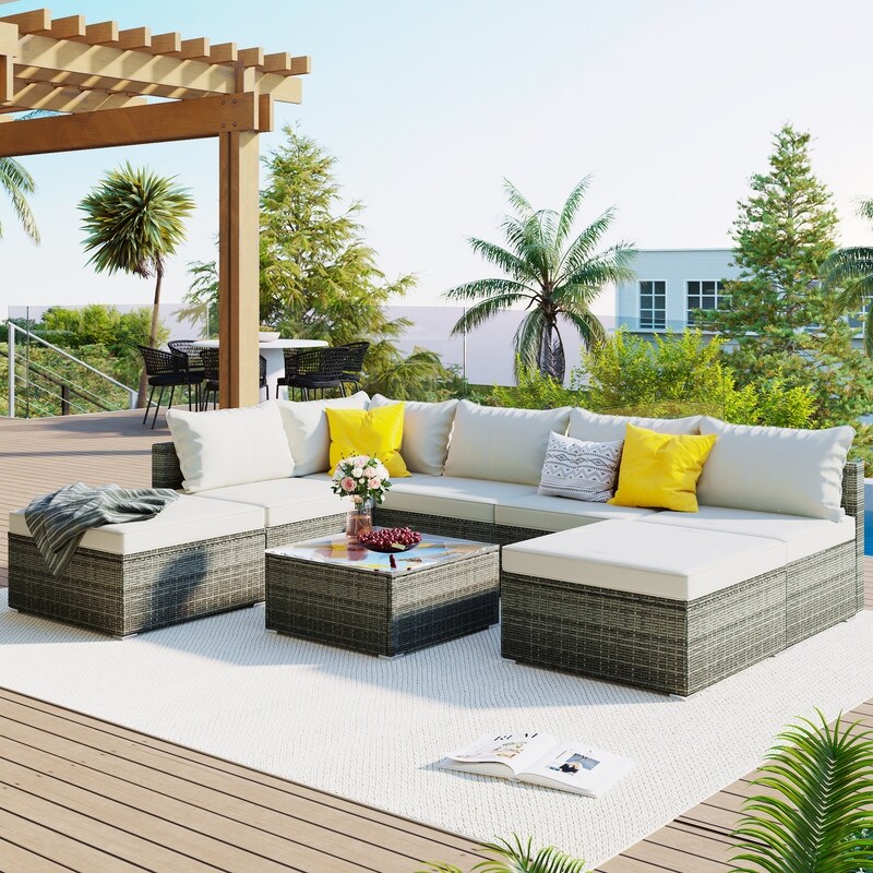8-piece Wicker Sectional Sofa Patio Furniture Set With Coffee Table