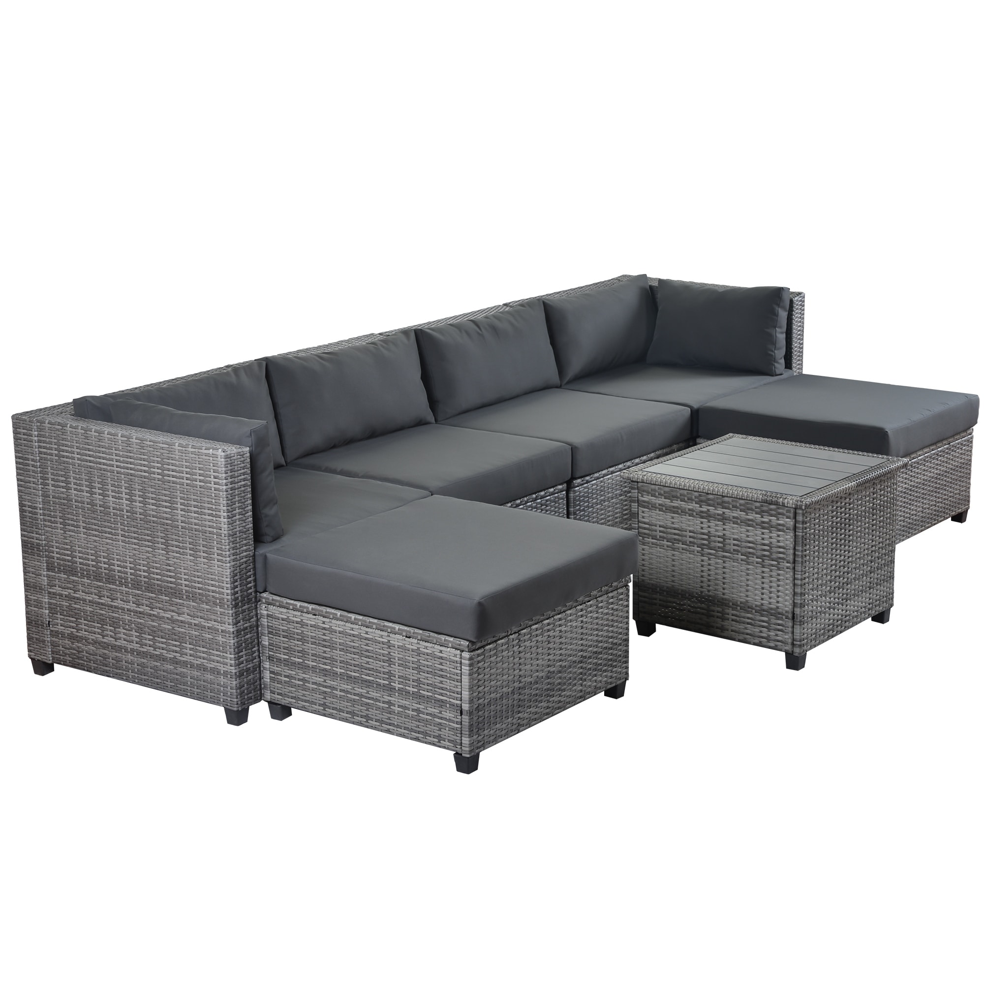 7 Piece Rattan Sectional Seating Group With Cushions  Outdoor Ratten Sofa