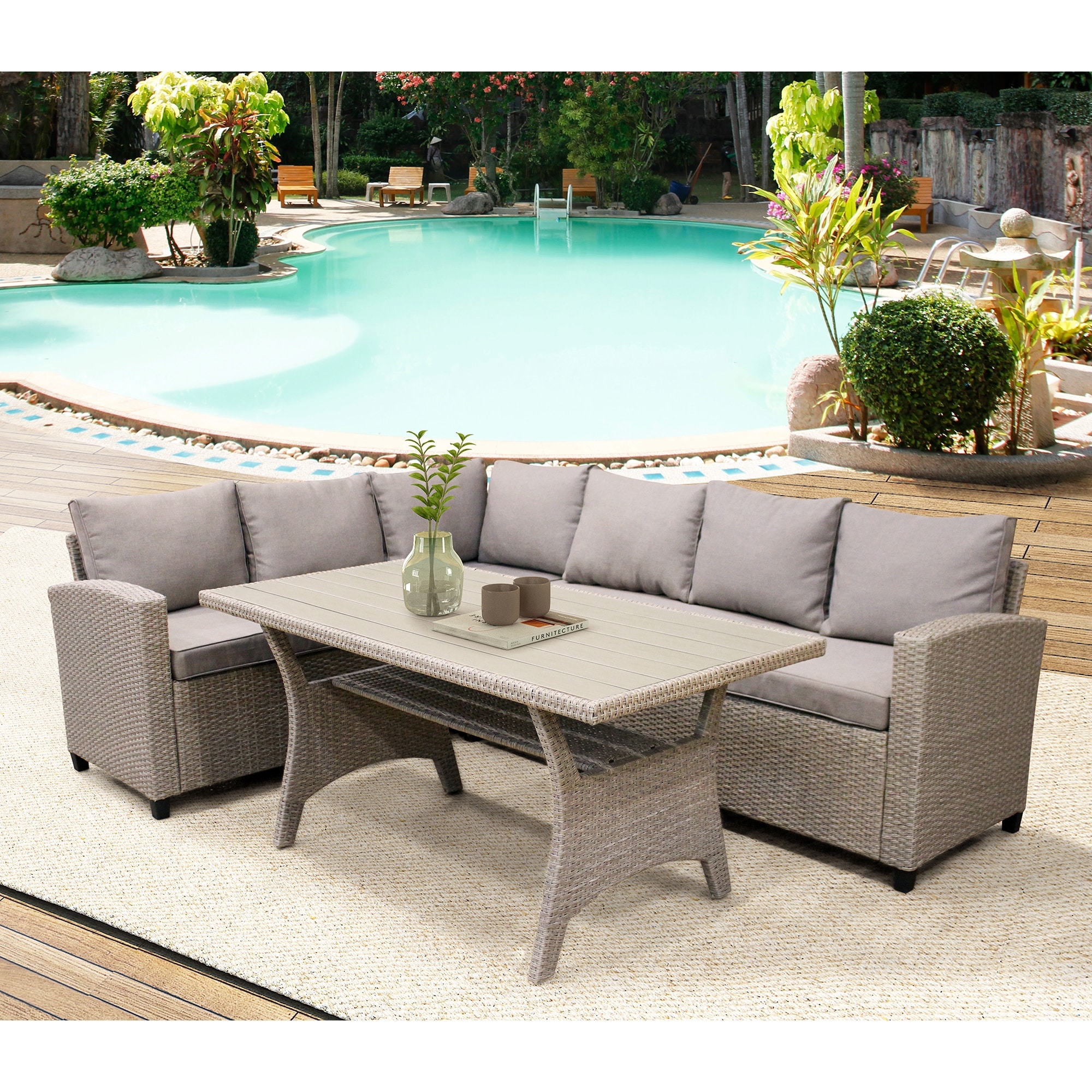 Patio Outdoor Furniture Pe Rattan Wicker Conversation Set All-weather Sectional Sofa Set With Table and Soft Cushions