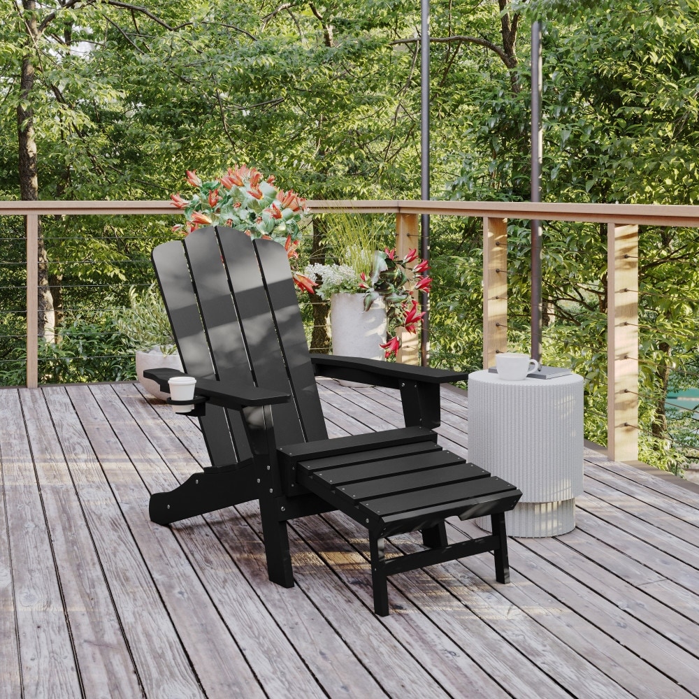 Commercial All-weather Adirondack Chair With Pullout Ottoman and Cupholder