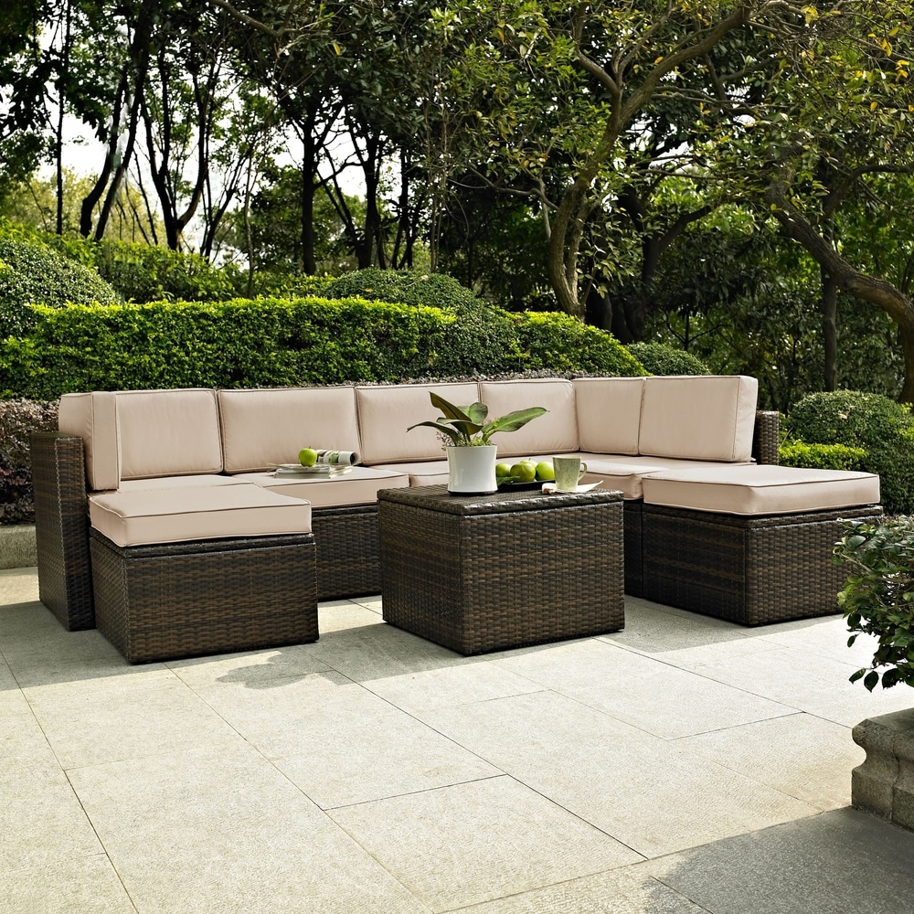Palm Harbor 8 Piece Outdoor Wicker Seating Set With Sand Cushions - 99 W X 72.5 D X 30.5 H