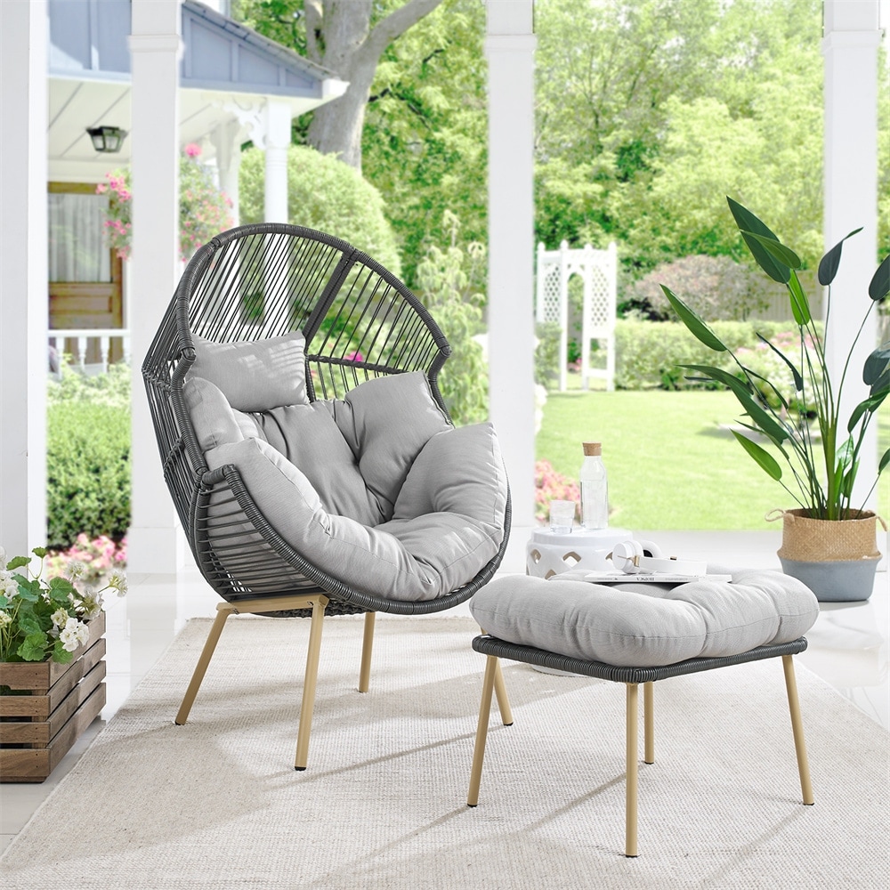 Outdoor Patio Wicker Egg Chair Oversized Lounger Egg Chair