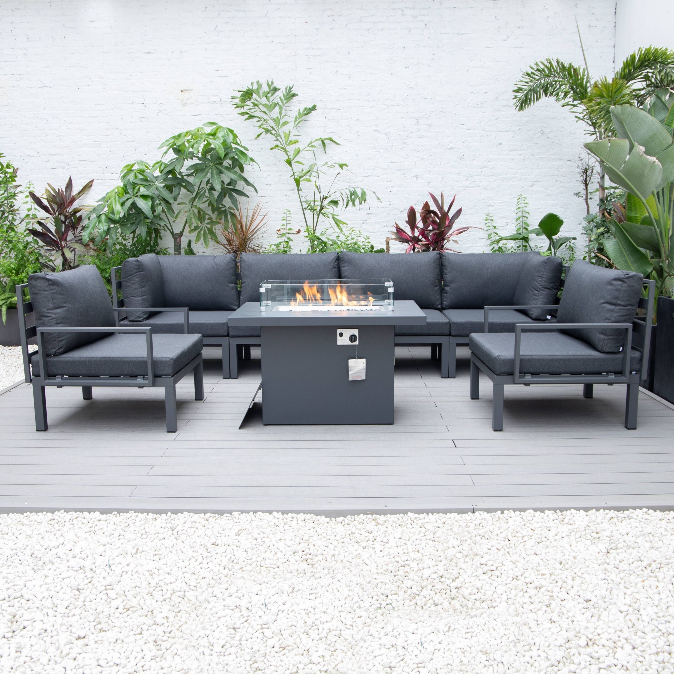 Leisuremod Hamilton 7-peice Patio Sectional Set With Fire Pit Table