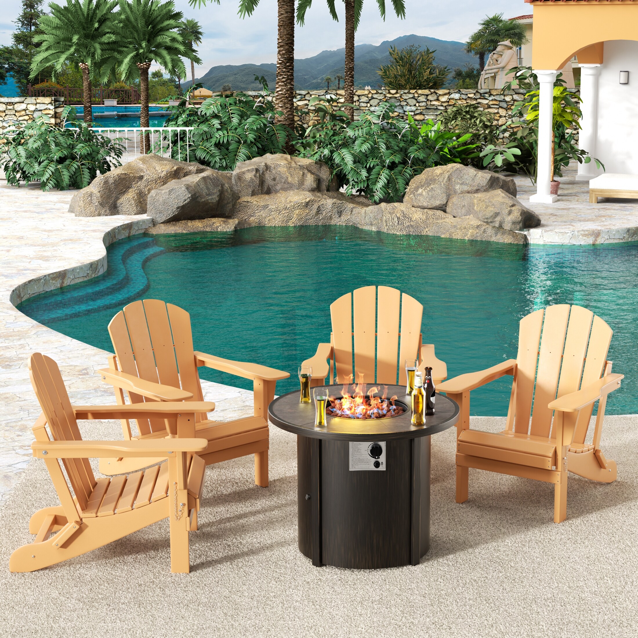 Laguna 5-piece Poly Eco-friendly All Weather Outdoor Adirondack Chairs With Fire Pit Table Set