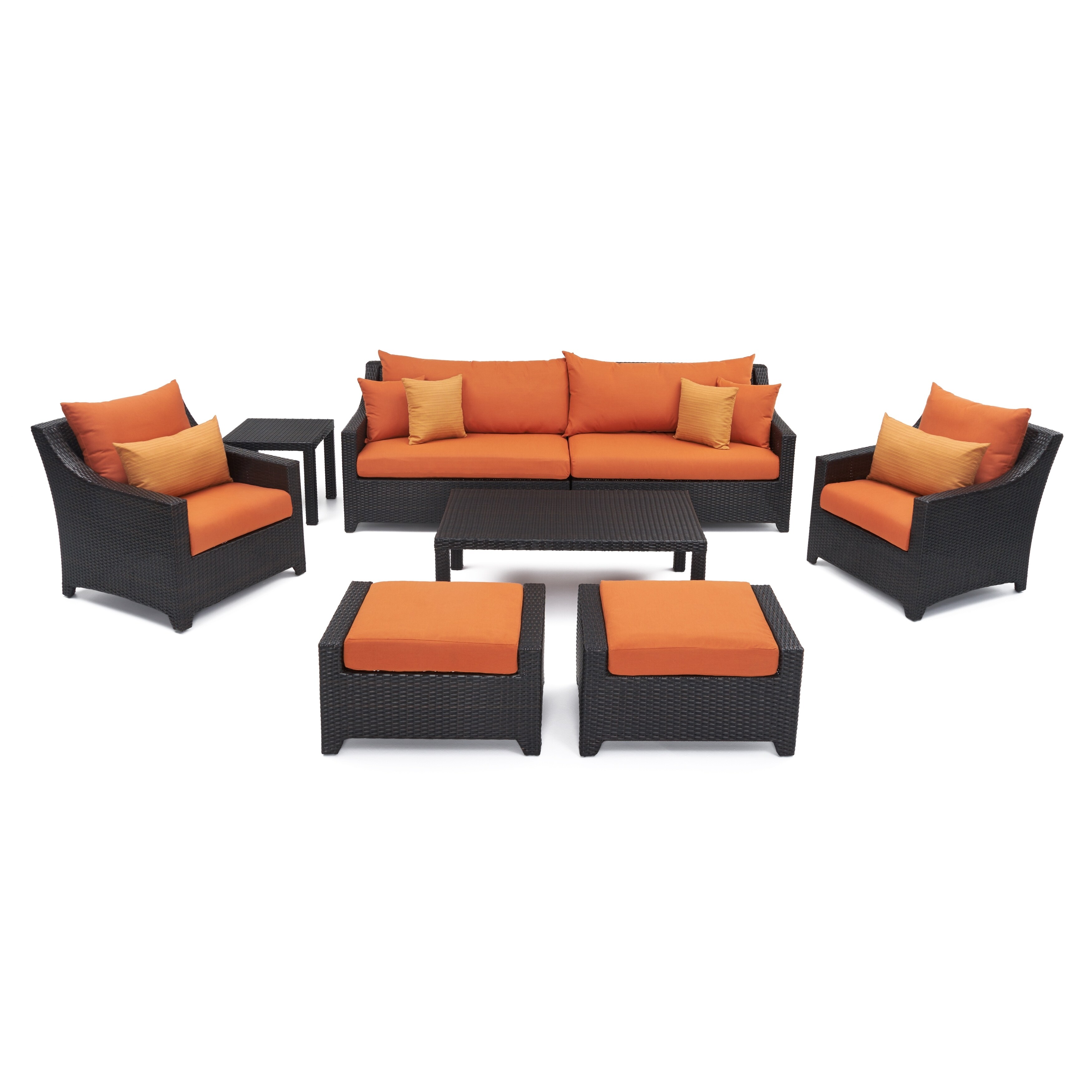 Deco 8 Piece Sunbrella Outdoor Patio Sofa And Club Chair Set - Tikka Orange