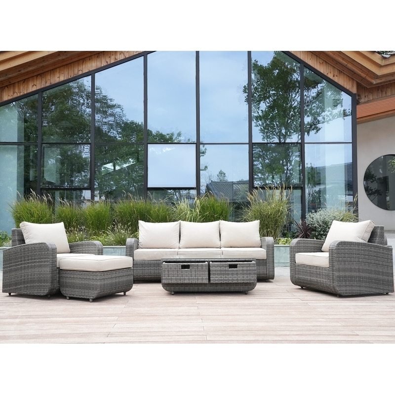 5 Pieces Patio Comfortable Couch Wicker Chatting Set