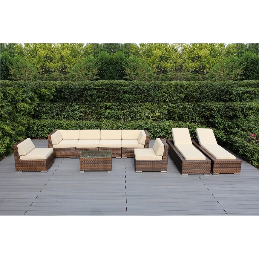Ohana Outdoor Patio 9-piece Mixed Brown Cushioned Wicker Sofa Set - No Assembly