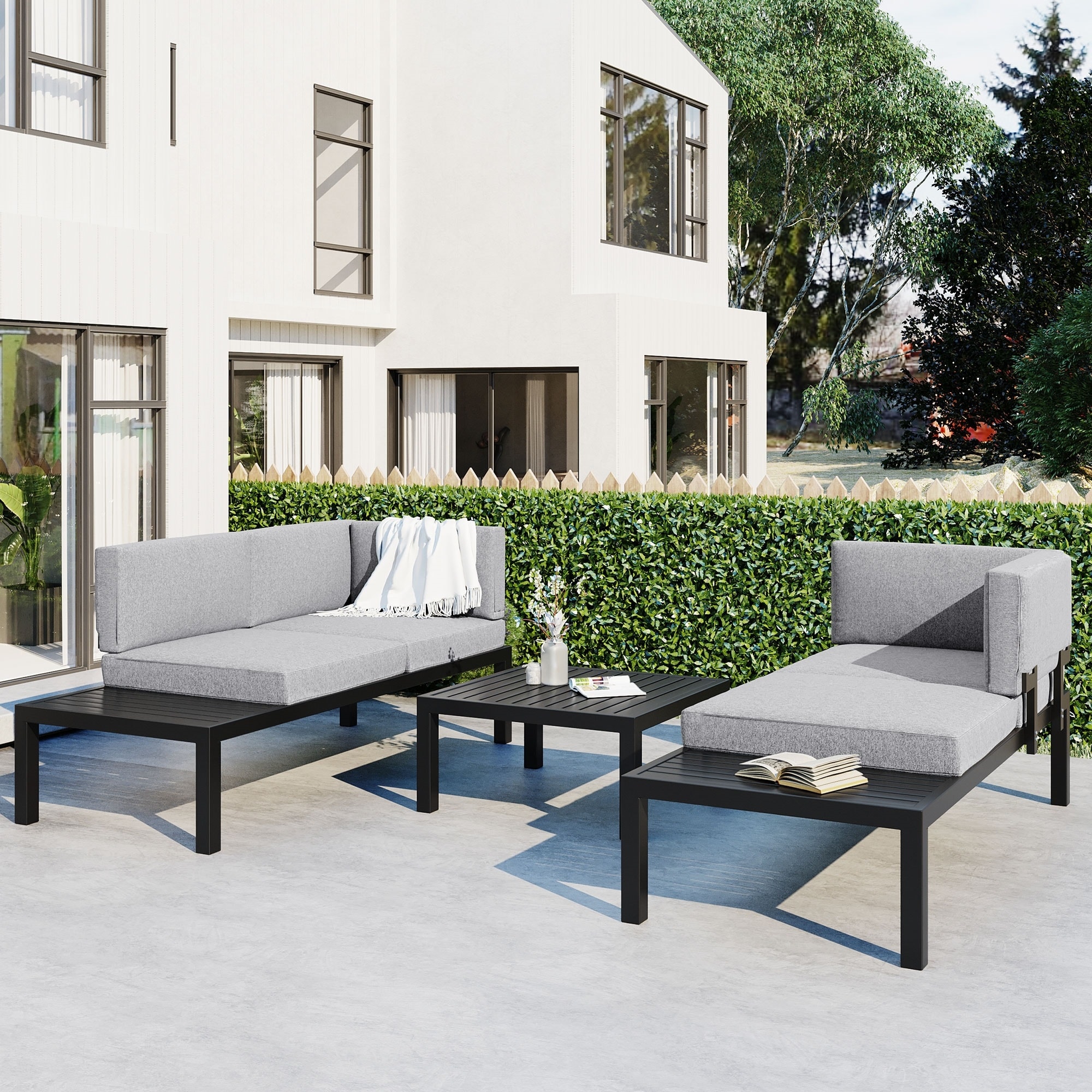Outdoor 3-piece Aluminum Alloy Sectional Sofa Set With End Table