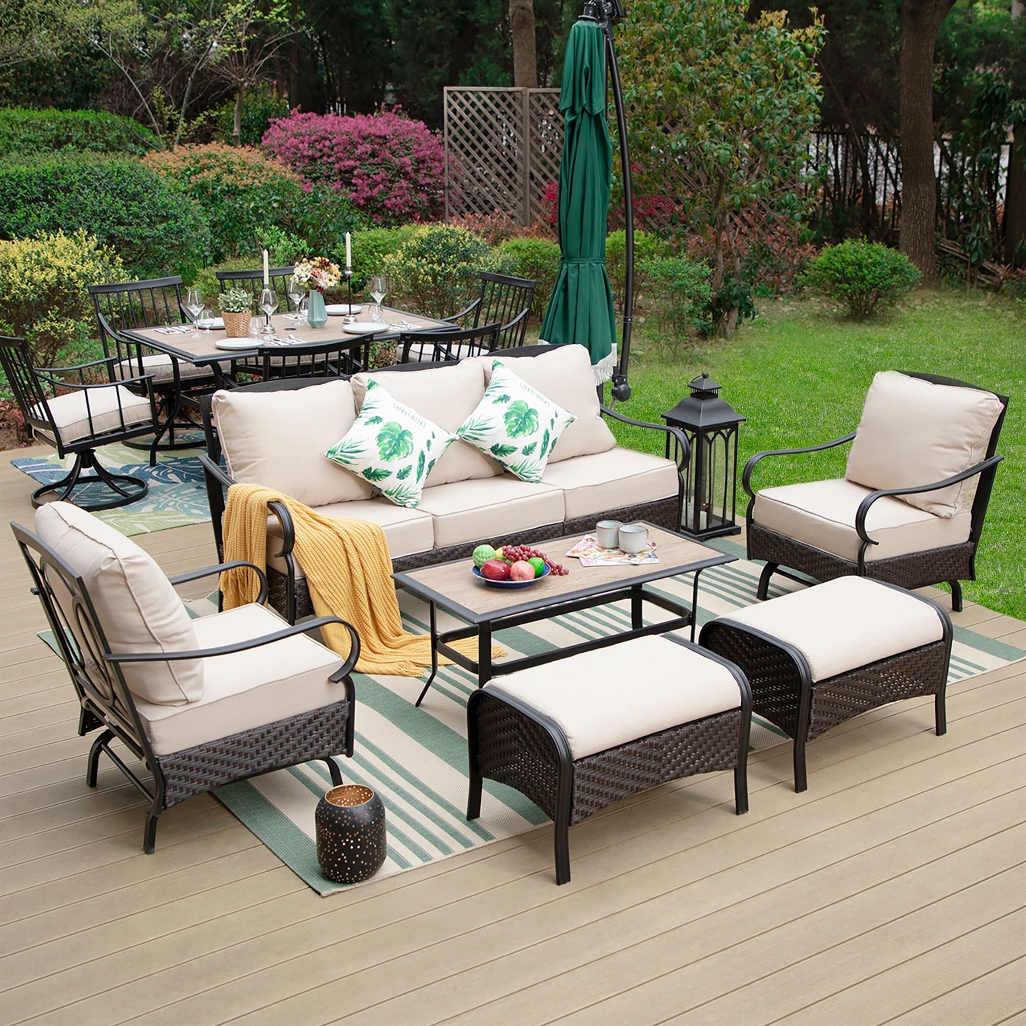 Rattan Outdoor Patio Conversation Seating Set With Cushion