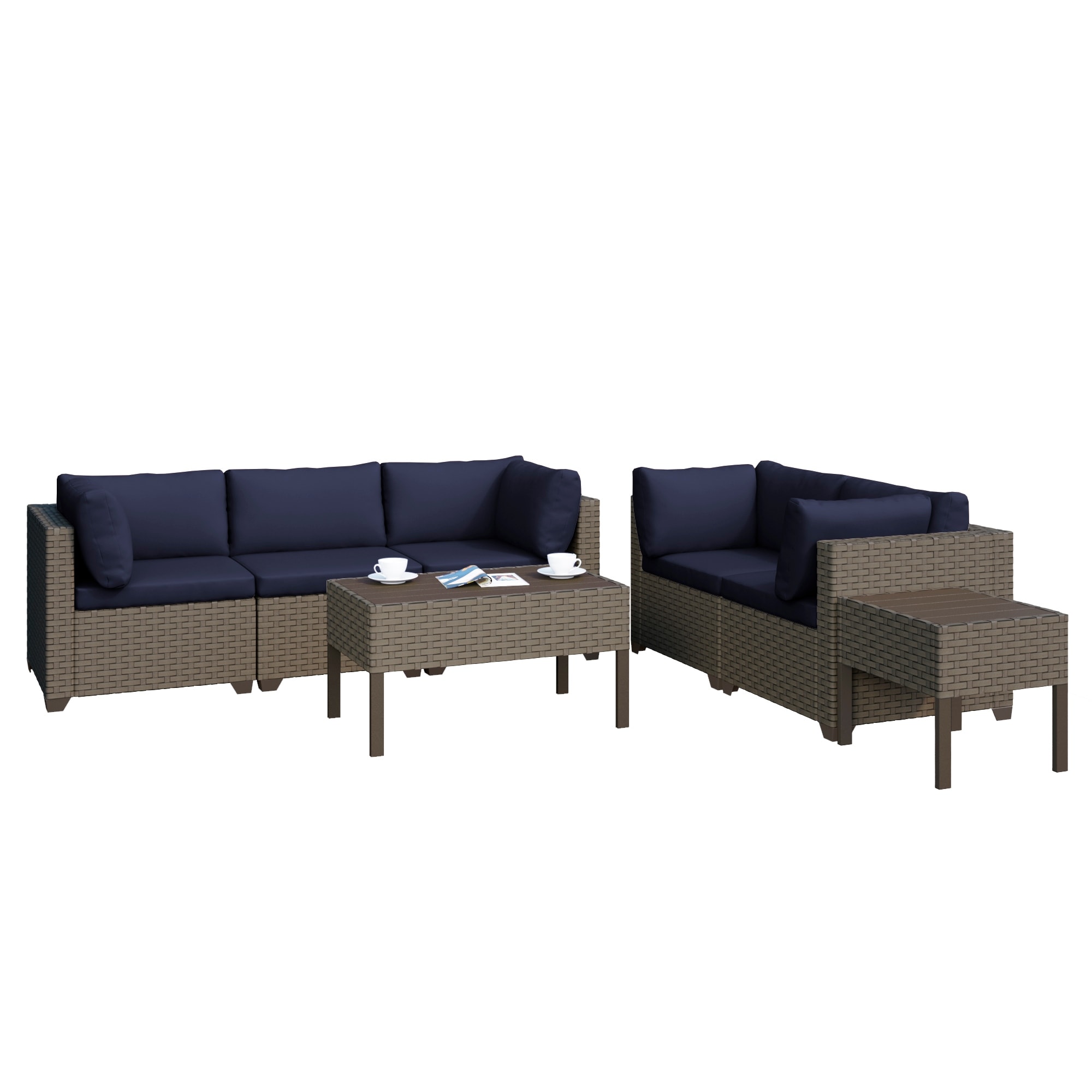 Keys 7-piece Outdoor Conversation Set With Coffee Table And End Table In Summer Fog Wicker
