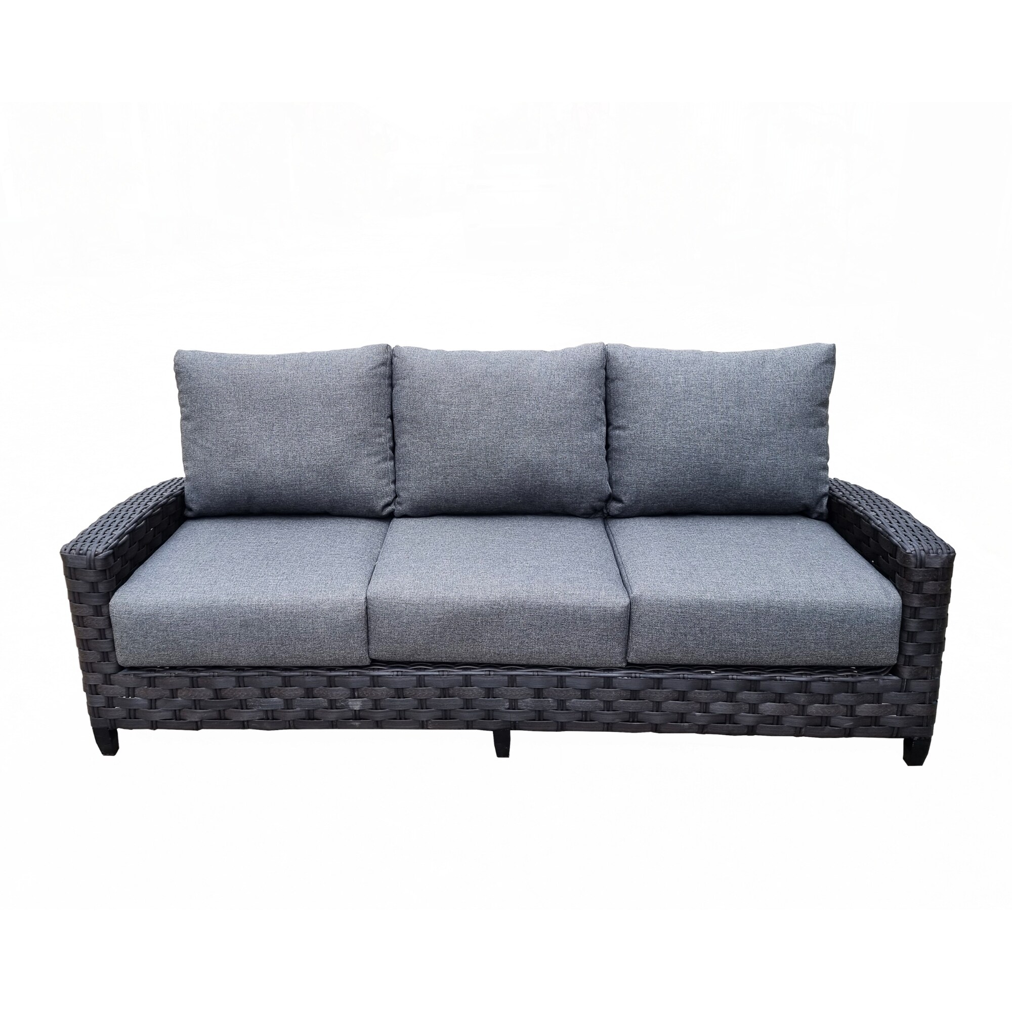 Belize 3-seater Patio Sofa Couch Patio Seating Rattan Wicker Couch With Olefin Cushions - Grey